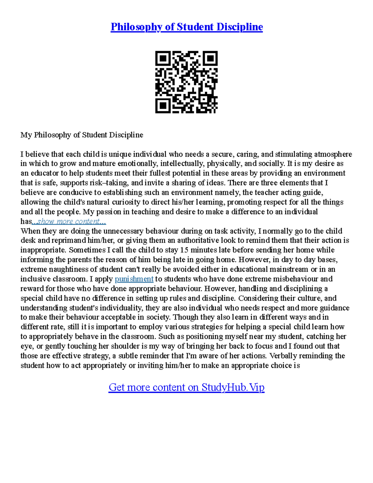 philosophy of student discipline essay