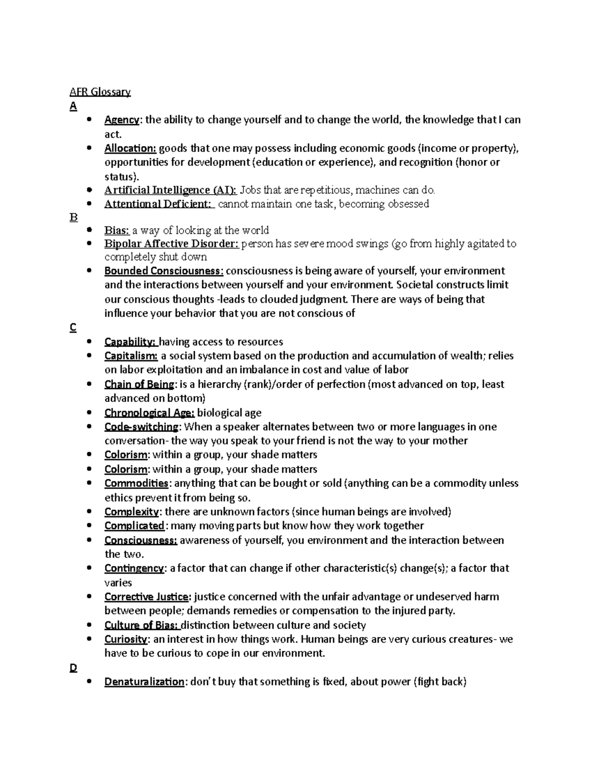 AFR Glossary (sort by alphabet) - AFR Glossary A Agency : the ability ...