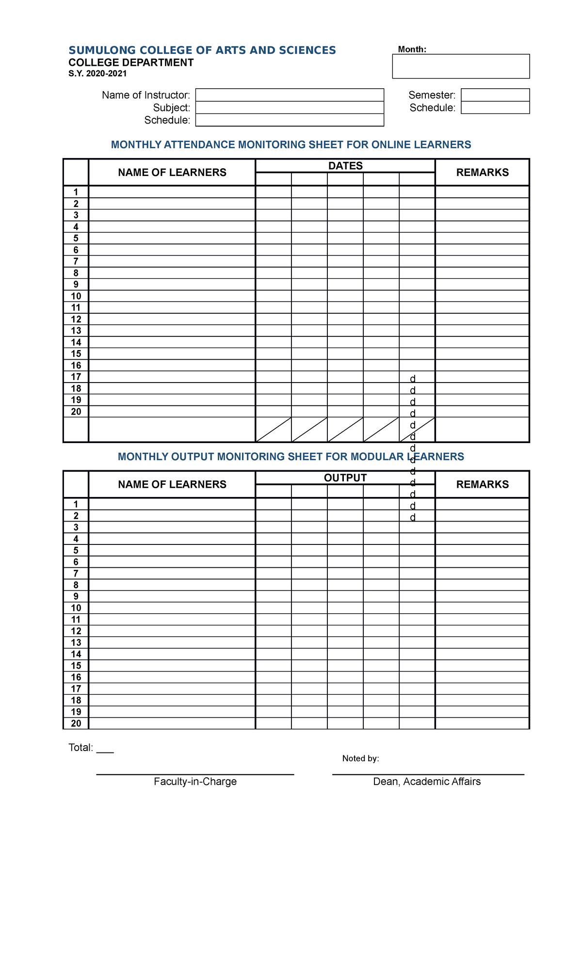 Template-Learners-Monitoring-Sheet- College-17 - SUMULONG COLLEGE OF ...