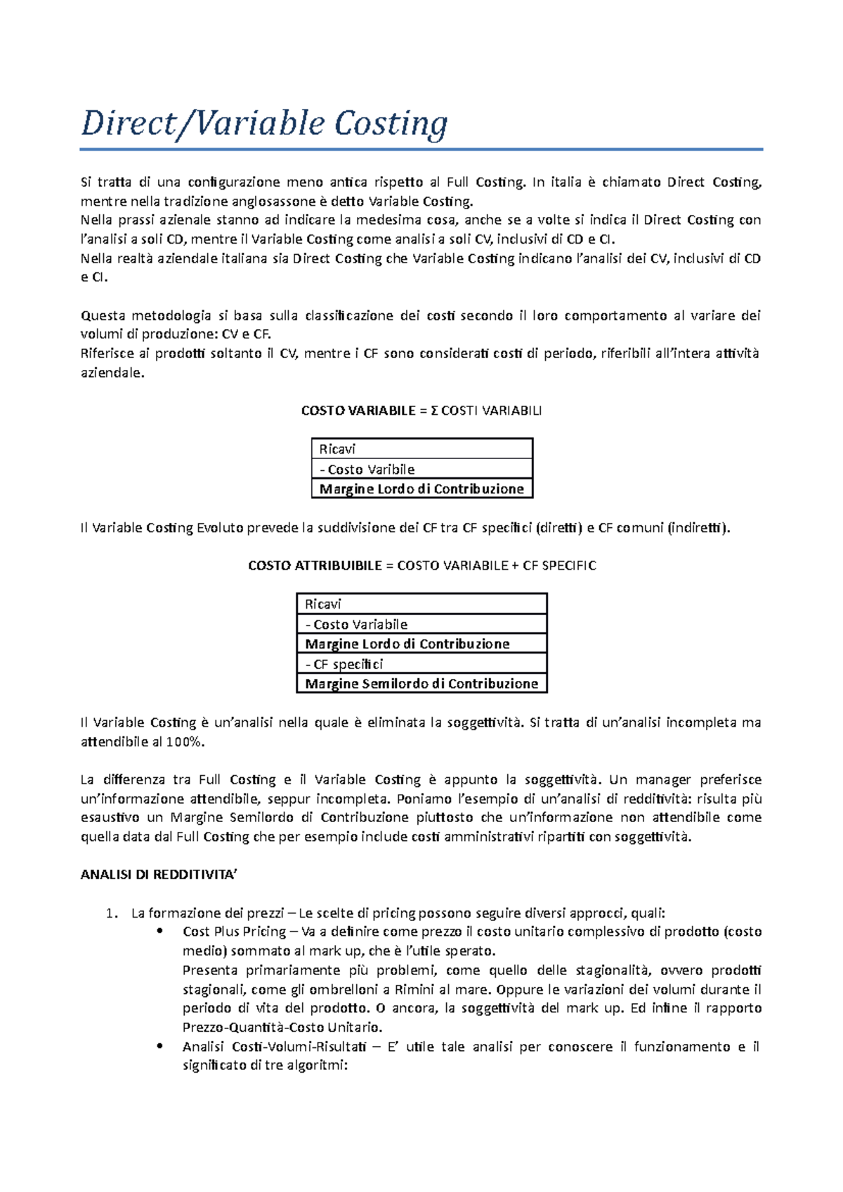 Direct Costing - Variable Costing - Direct/Variable Costing Si Tratta ...