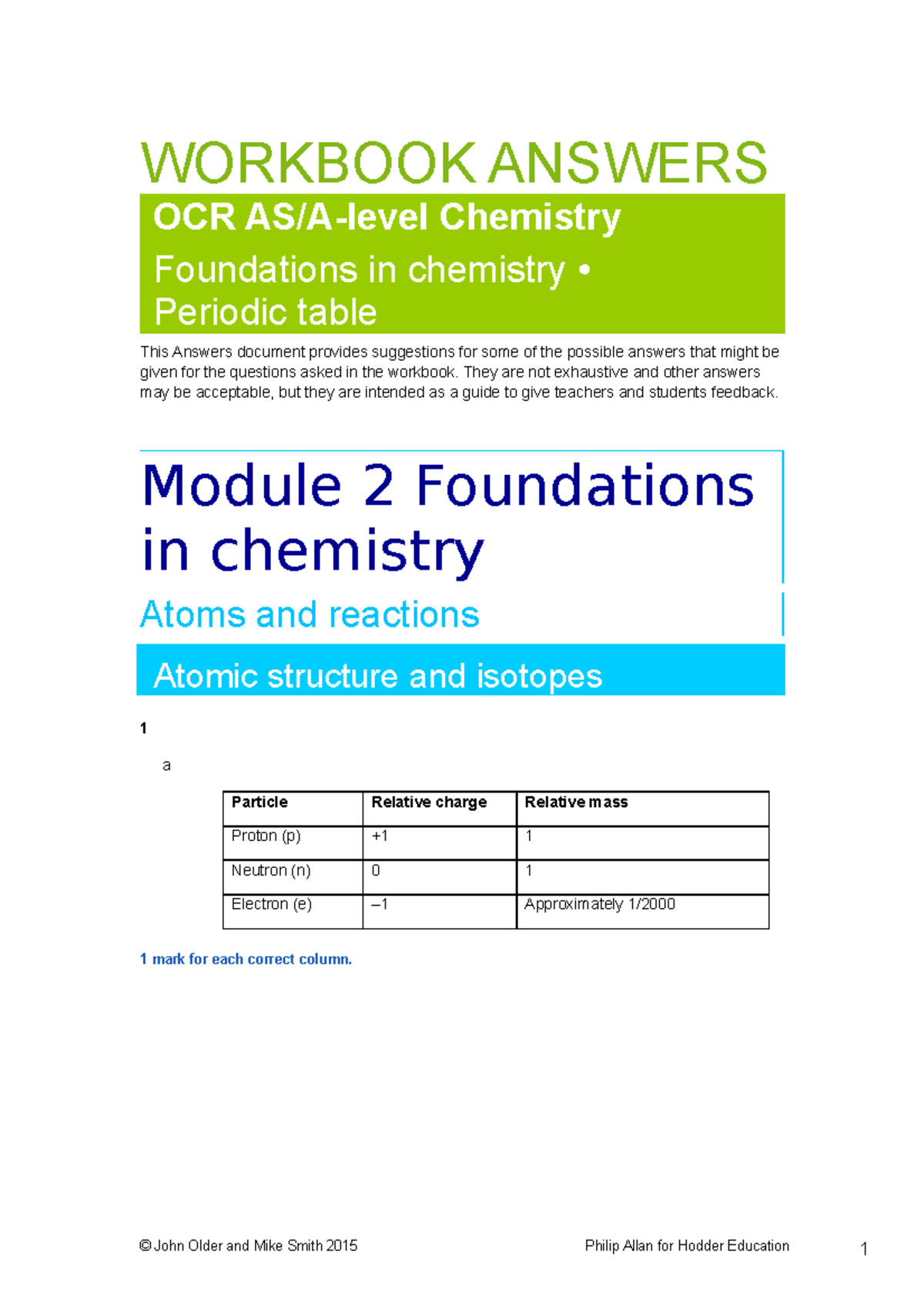 Chemistry OCR Chemistry Foundations Answers - WORKBOOK ANSWERS OCR AS/A ...