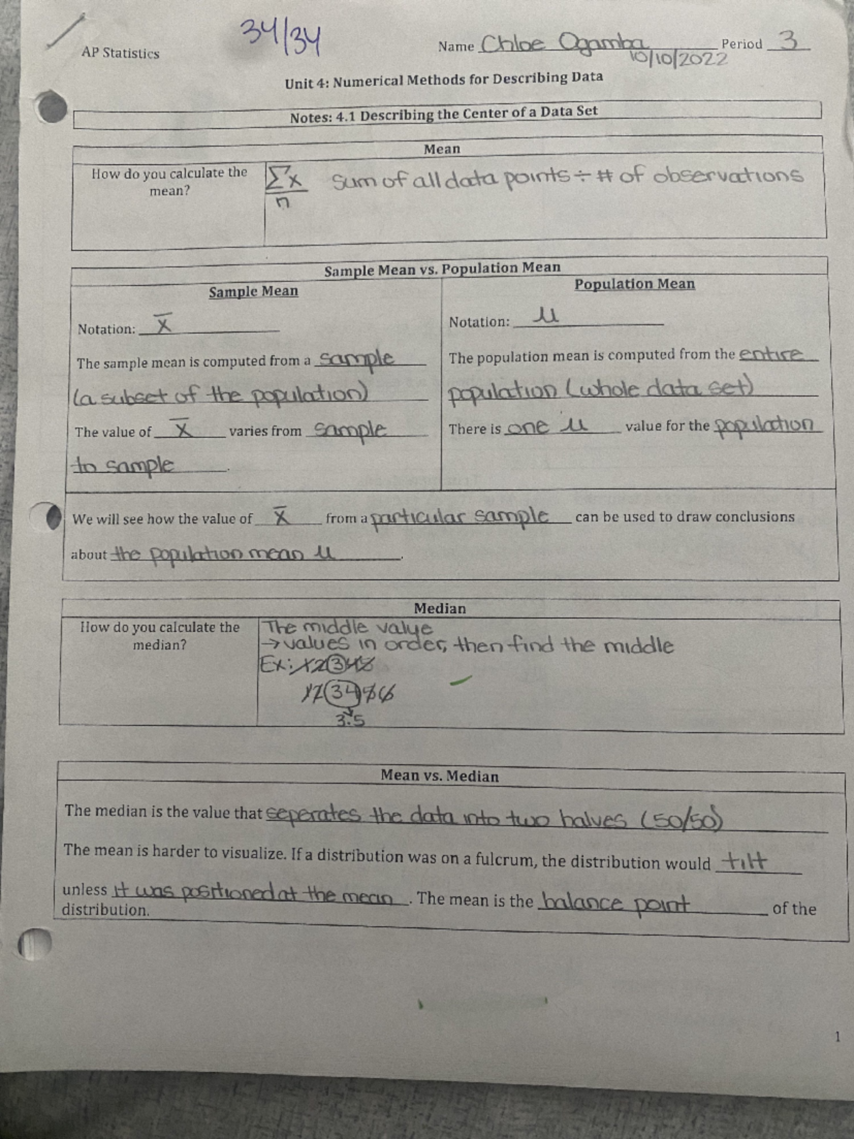 AP Statistics Unit 4.1 - Studocu