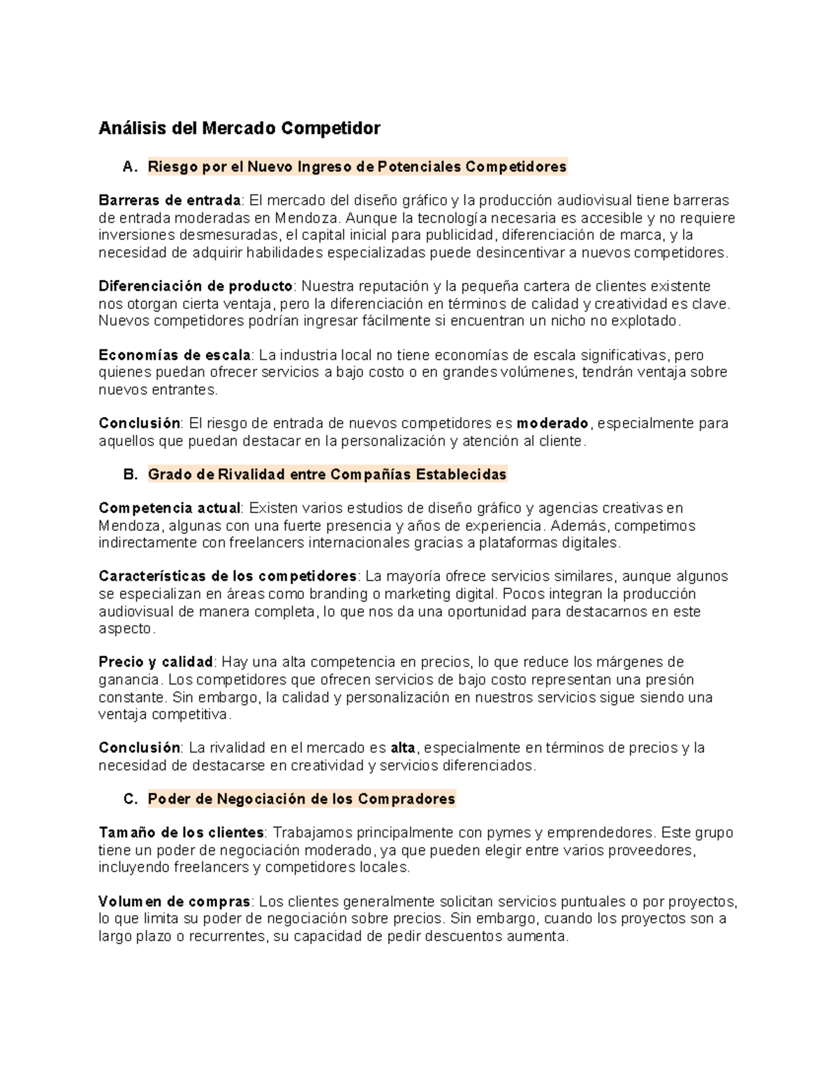 Análisis del Mercado Competidor - Riesgo por el Nuevo Ingreso de ...