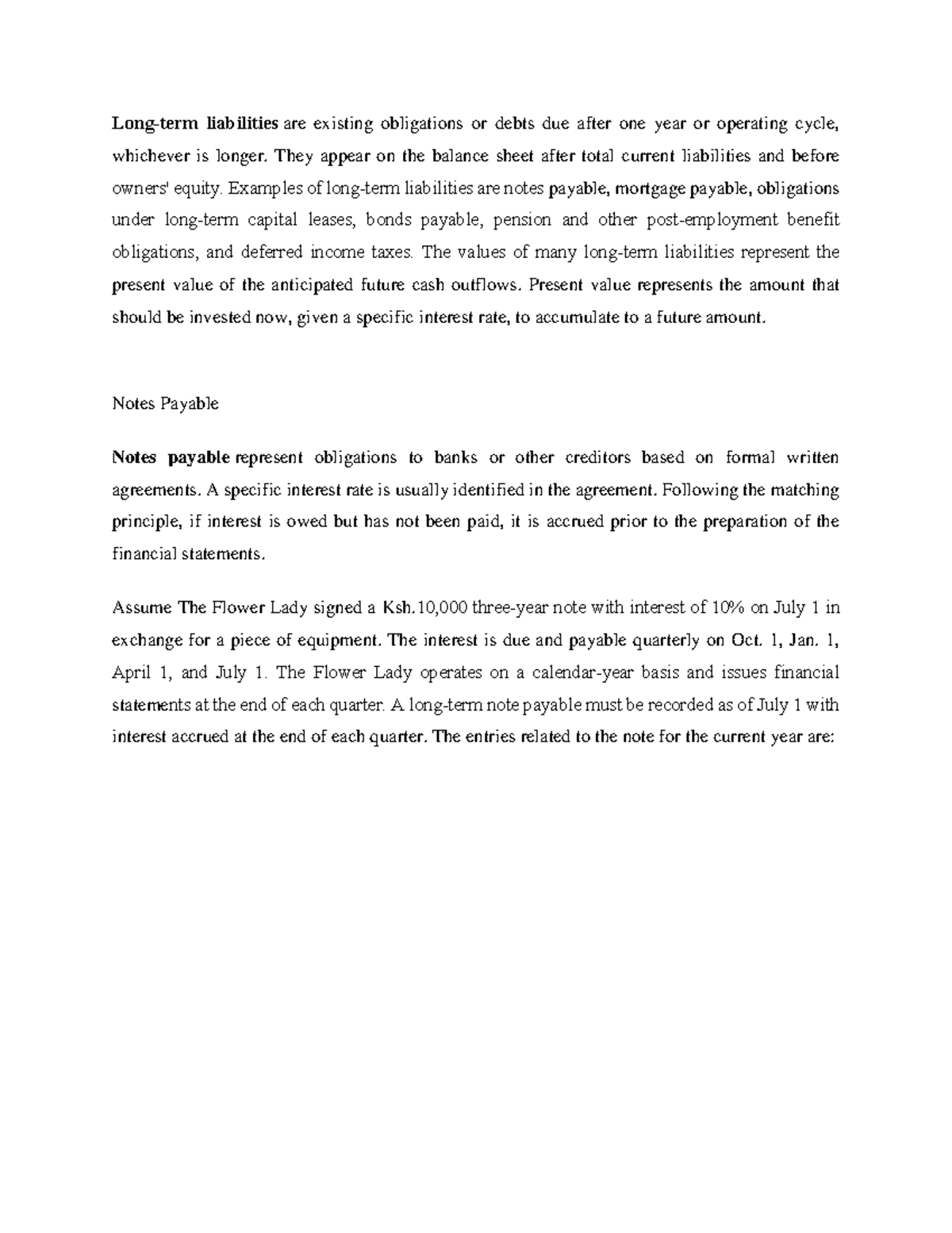 Long Term Debts - Brief and precise notes - Long‐term liabilities are ...