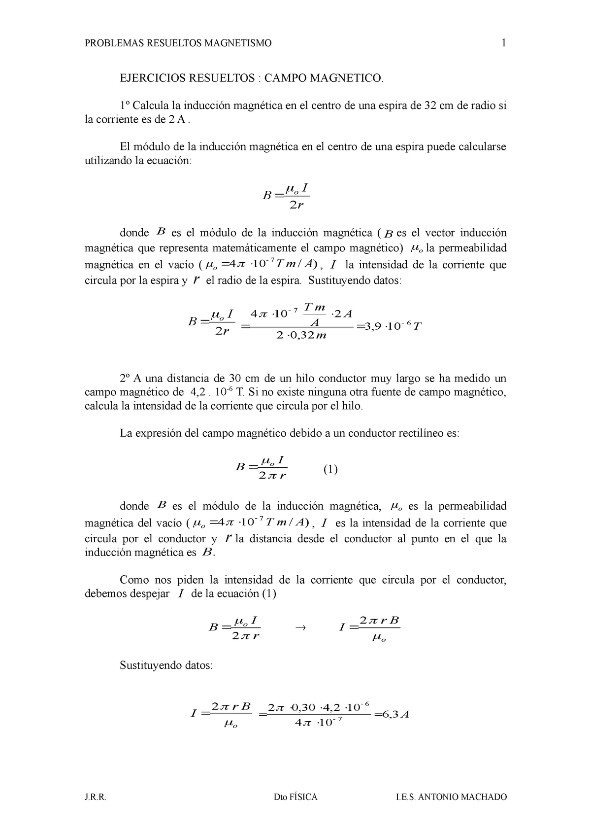 Problemas-resueltos-magnetismo - EJERCICIOS RESUELTOS : CAMPO MAGNETICO ...