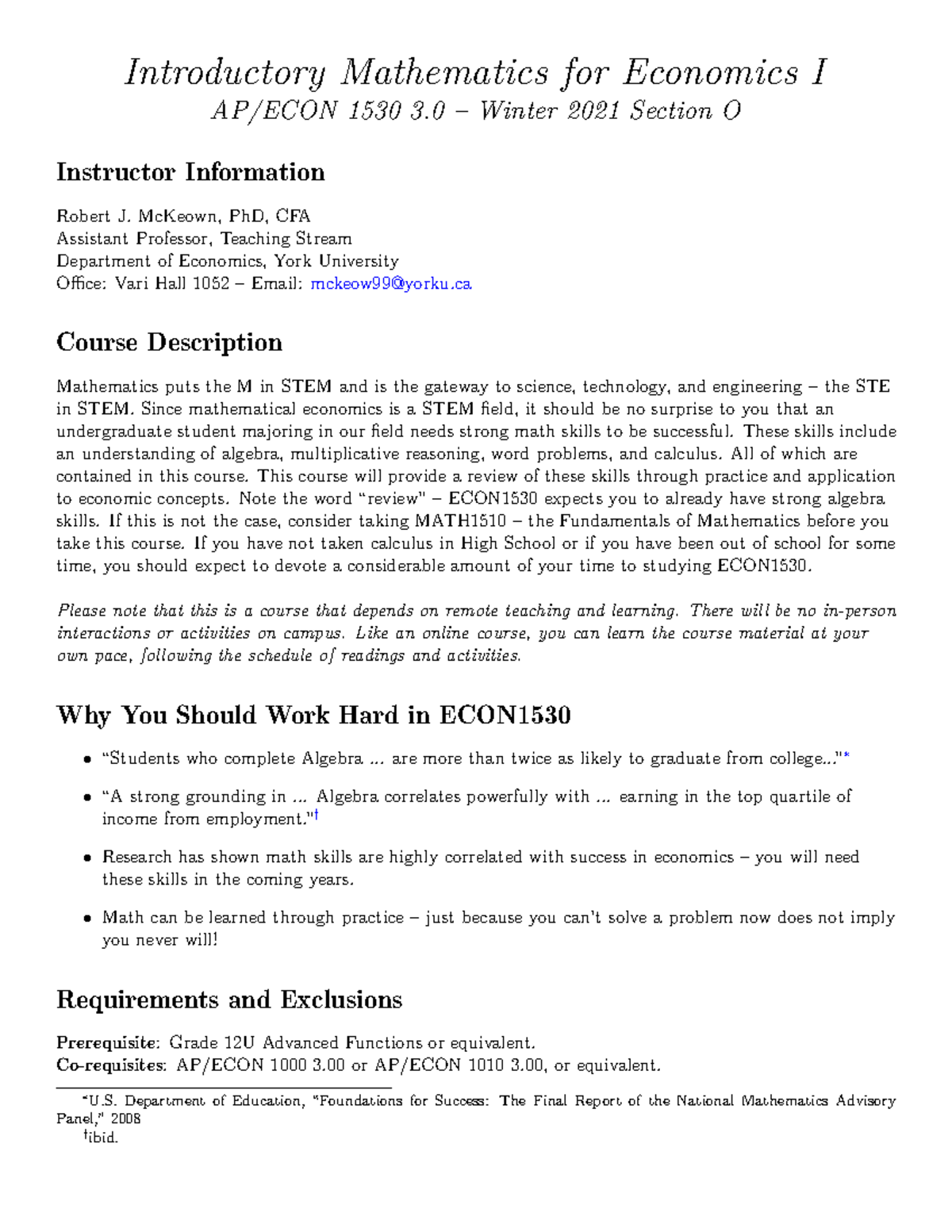 1 - Notes - Introductory Mathematics for Economics I AP/ECON 1530 3 ...