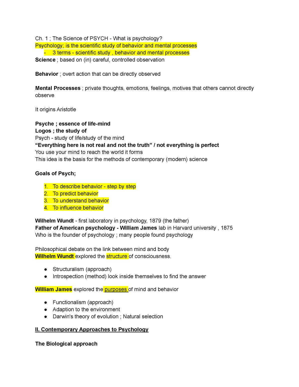 Psych Notes 101 Copy 3 Ch 1 The Science Of Psych What Is Psychology Psychology Is The 6814