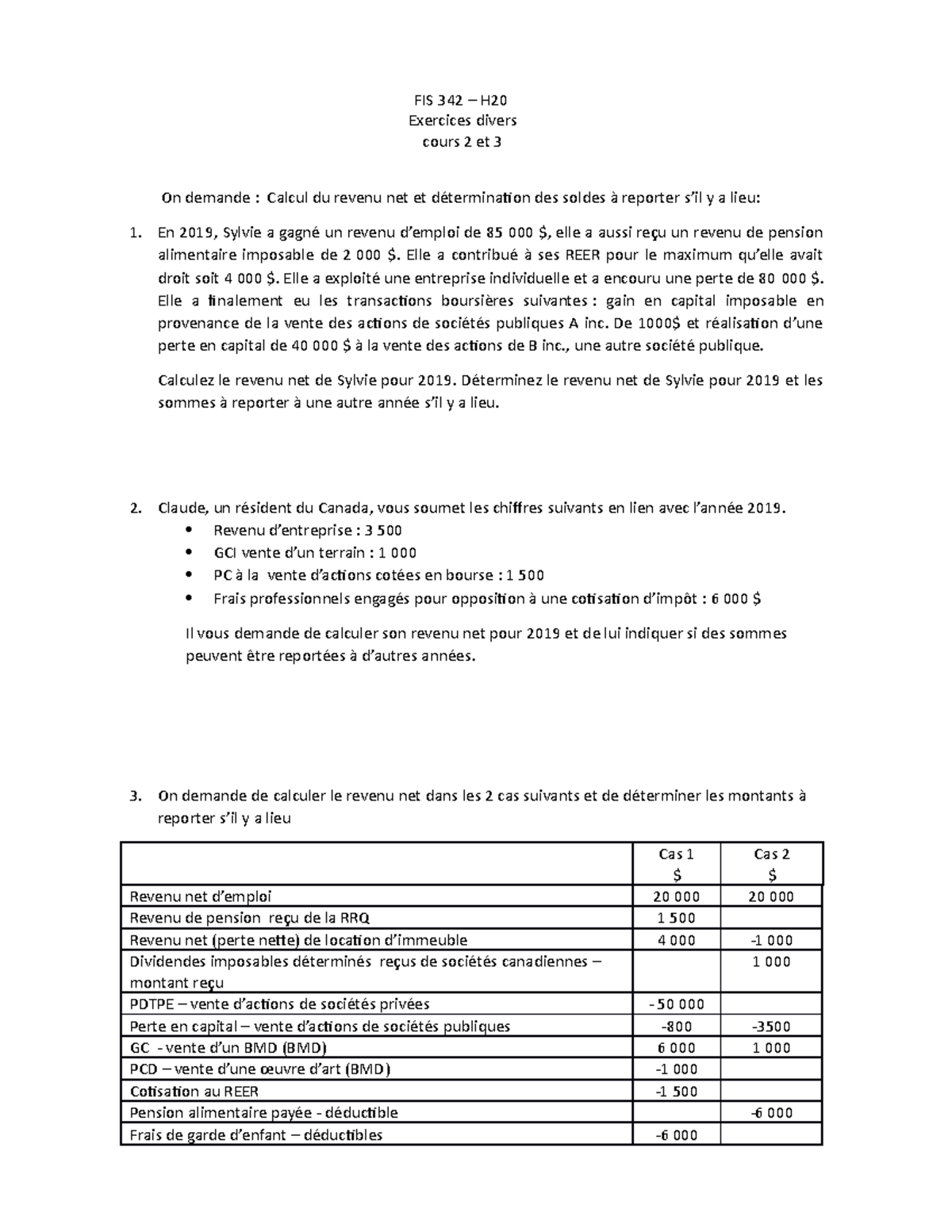 Cours 2 et 3 04a exercices divers Calcul du revenu net et soldes à