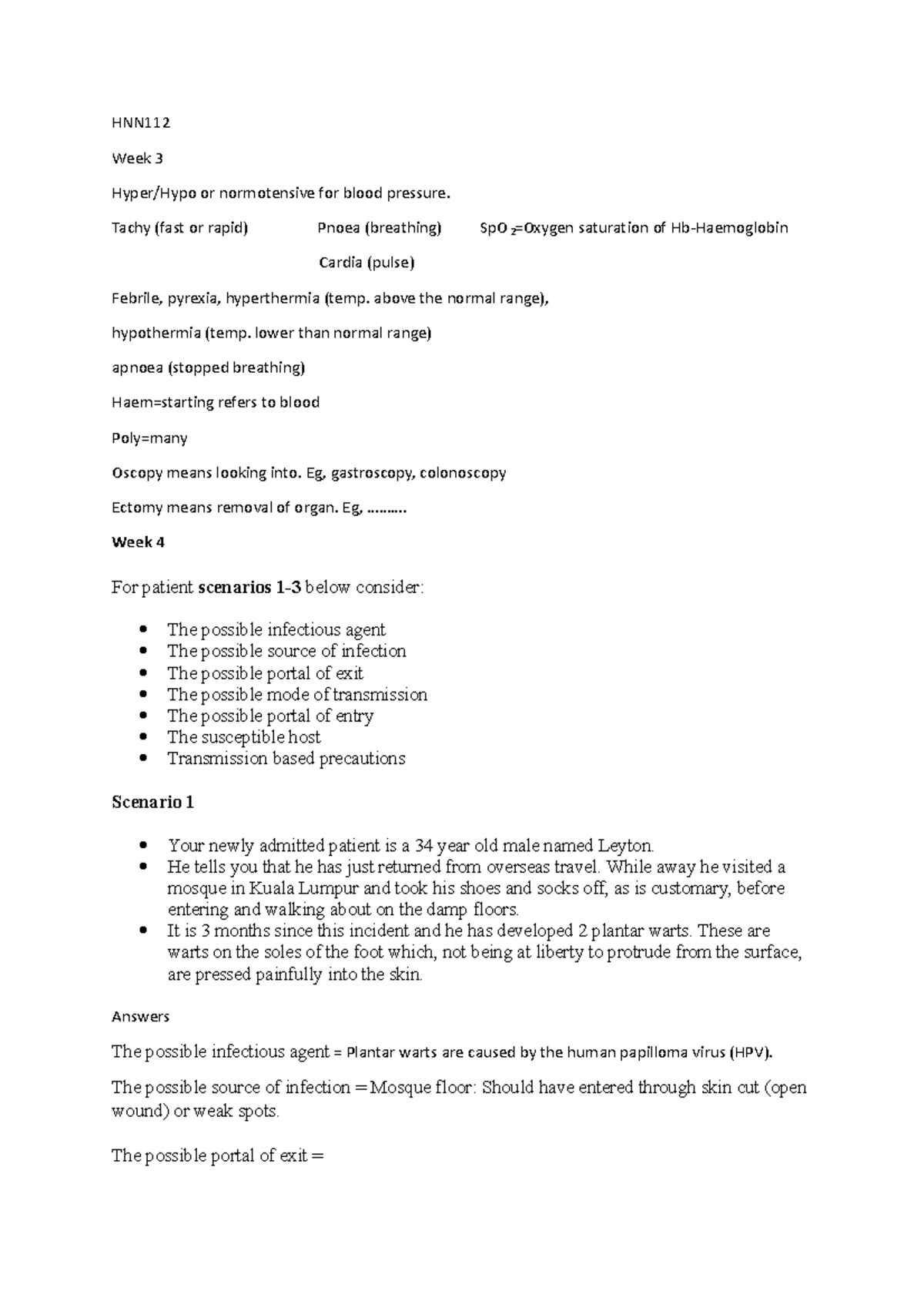 HNN112 Notes - HNN Week 3 Hyper/Hypo or normotensive for blood pressure ...