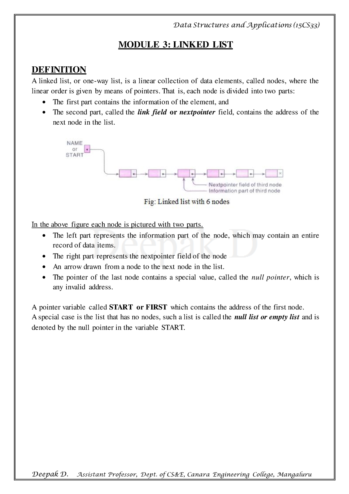 Module-3 - MODULE 3: LINKED LIST DEFINITION A linked list, or one-way ...