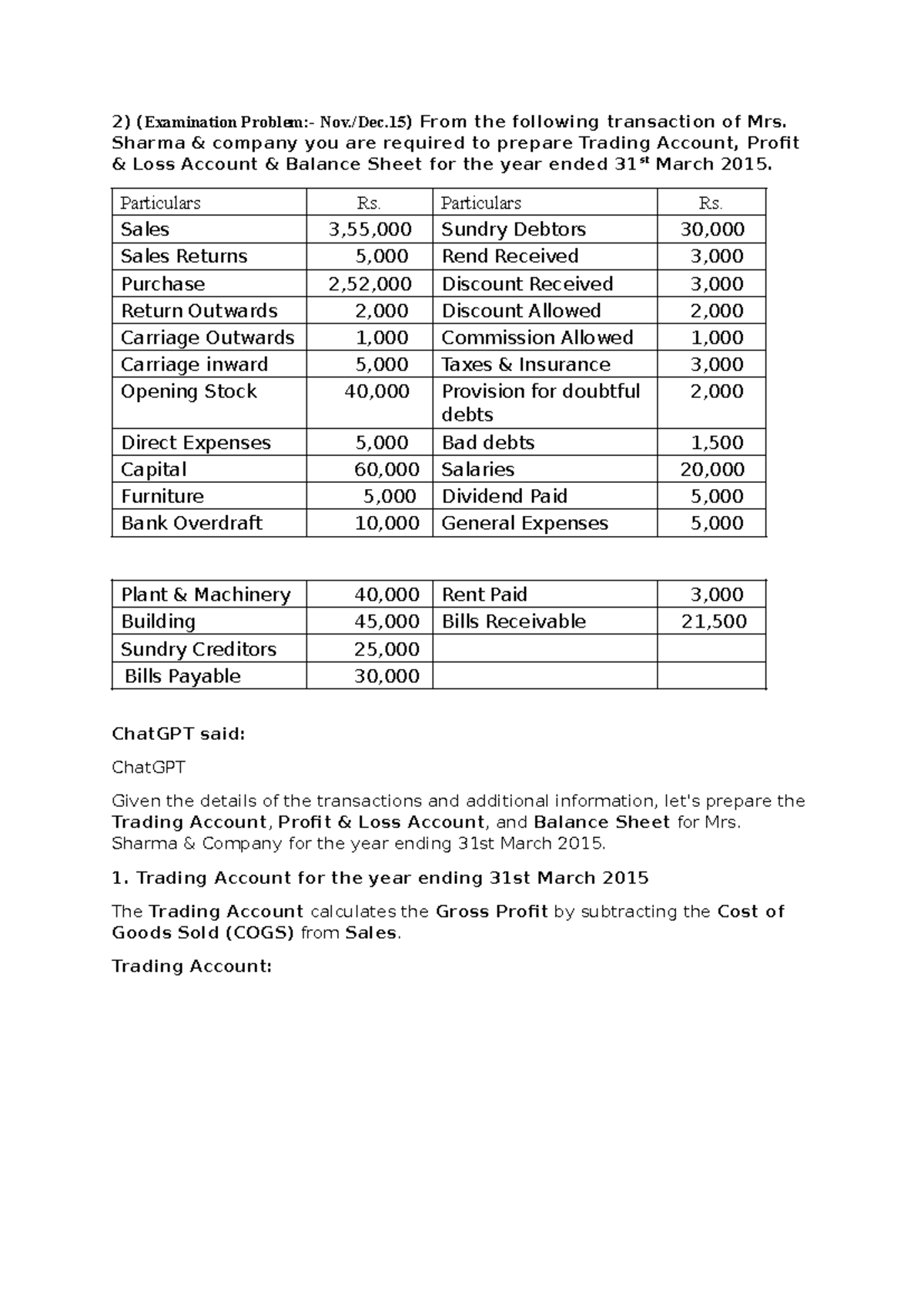 Management Accounting Question - 2) (Examination Problem:- Nov./Dec ...