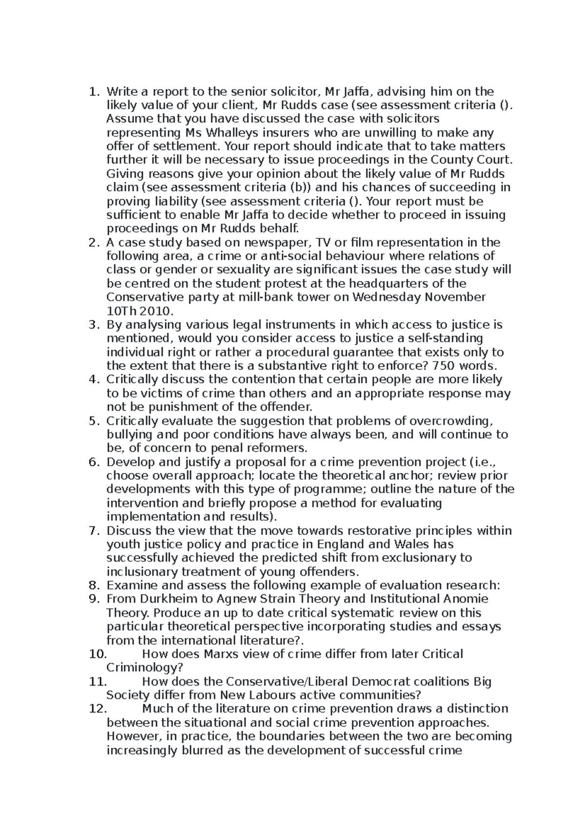 Exam 7 March 2017, questions 1. Write a report to the senior