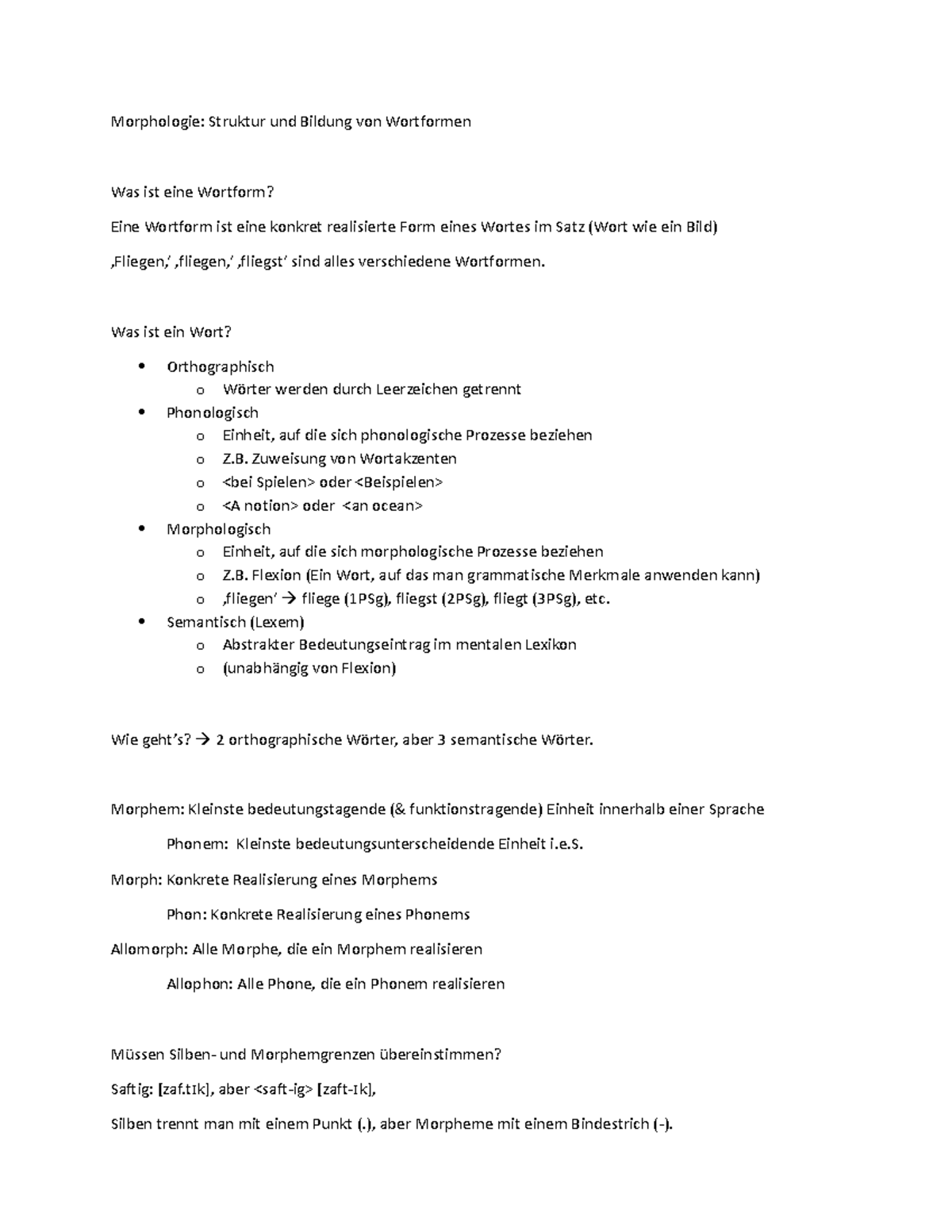 6. Tutorium Morphologie I Morphologie Struktur und Bildung von Wortformen