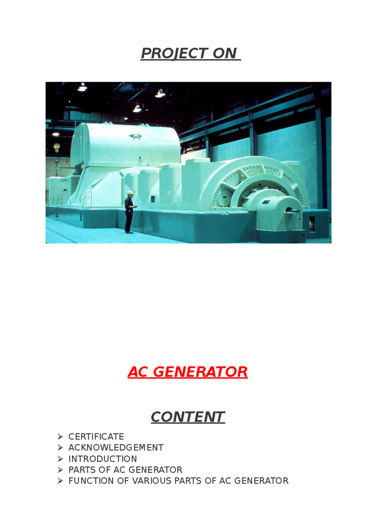 Project Physics - PROJECT ON AC GENERATOR CONTENT CERTIFICATE ...