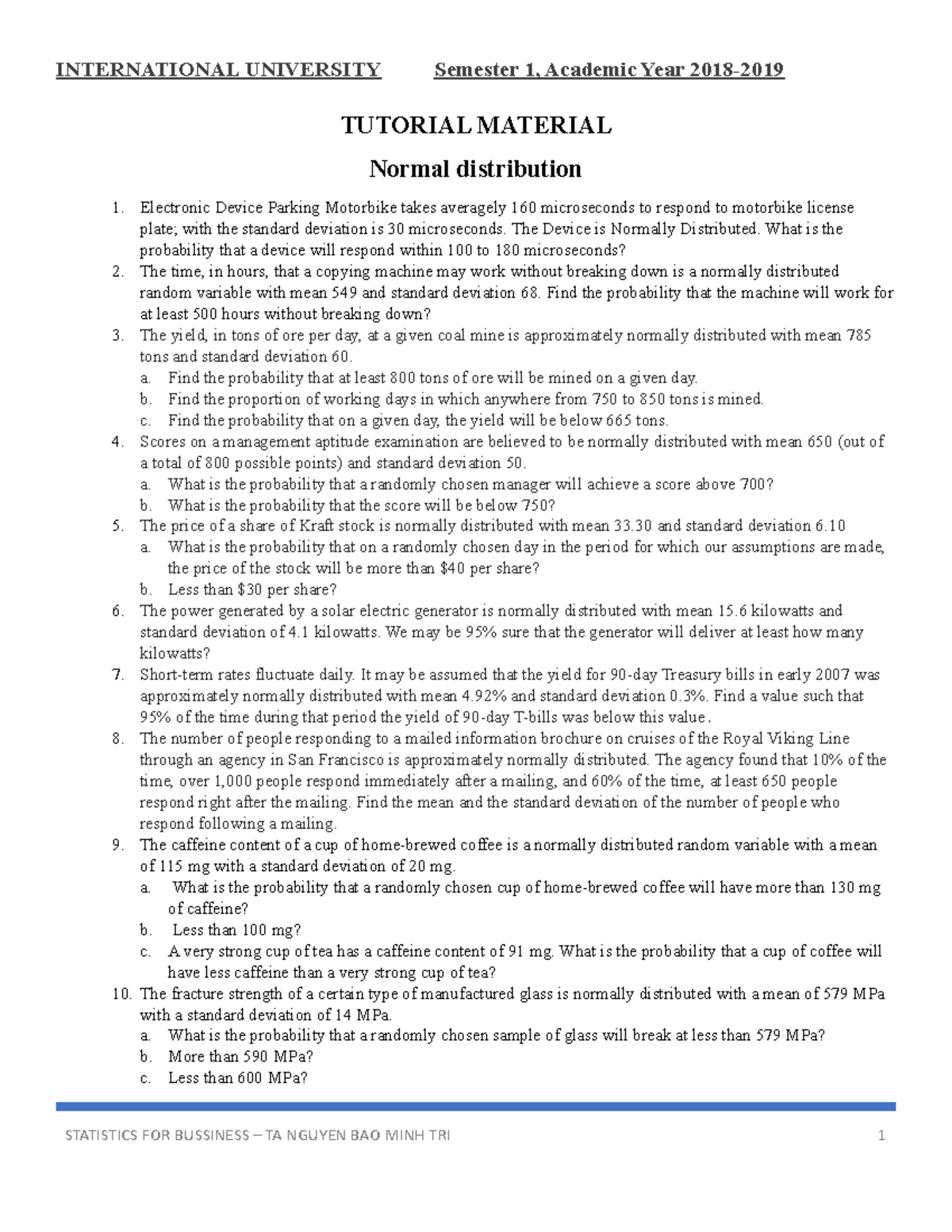 Chap-7-exercises - Exercises Chapter 7 Statistics - INTERNATIONAL ...