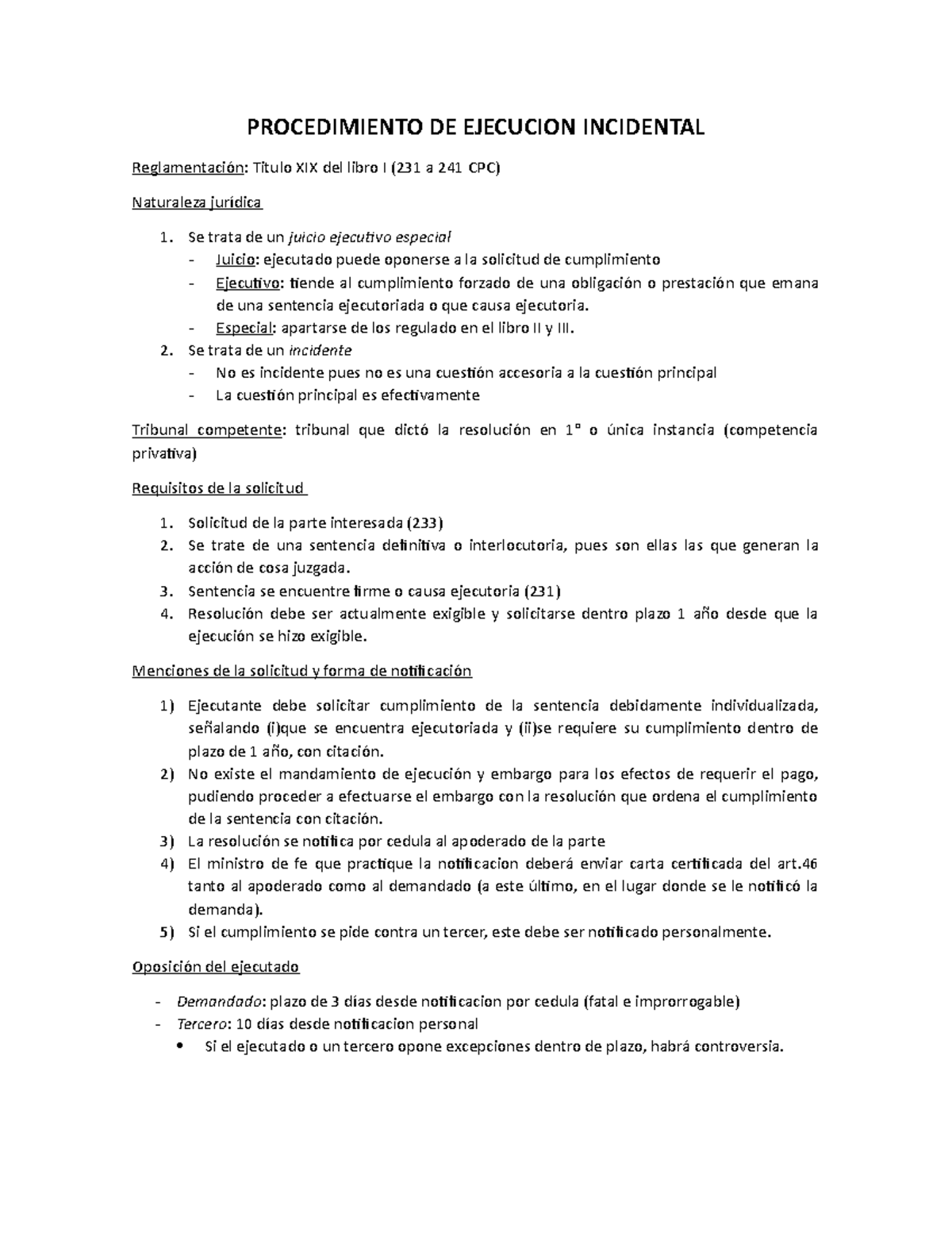 Procedimiento incidental PROCEDIMIENTO DE EJECUCION INCIDENTAL
