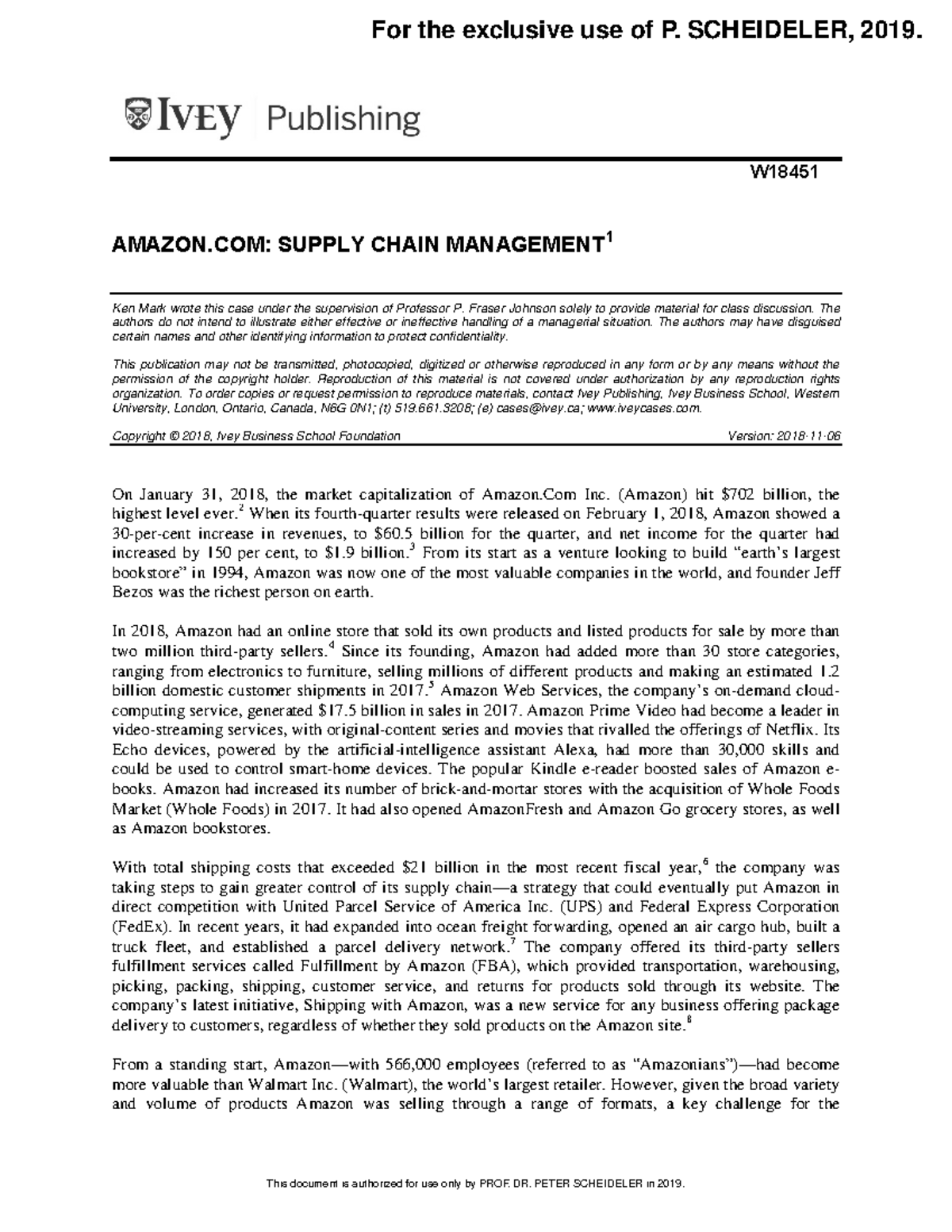 Amazon peer review journal W AMAZON SUPPLY CHAIN MANAGEMENT 1 Ken