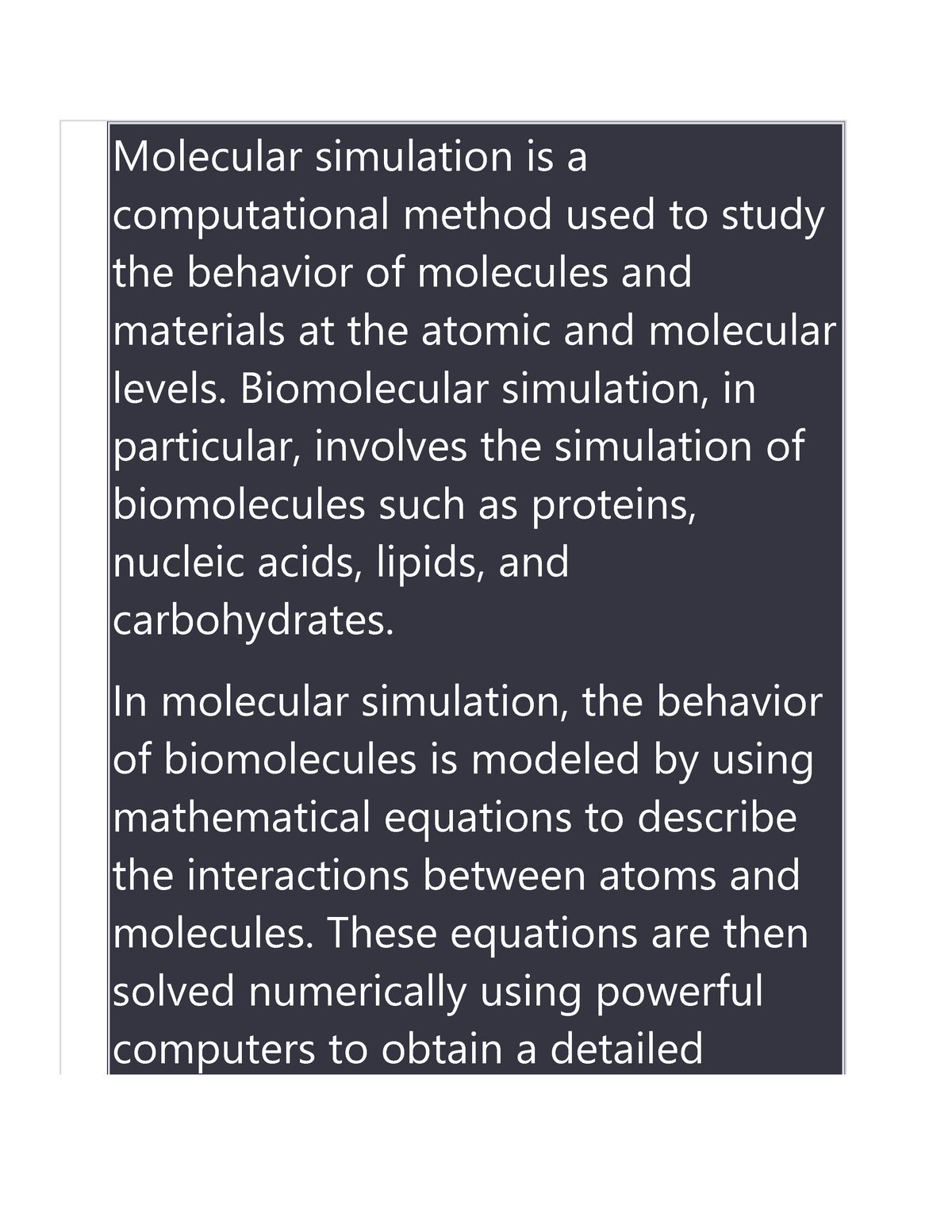 Molecular Simulation Of Biomolecules 1 - Molecular Simulation Is A ...