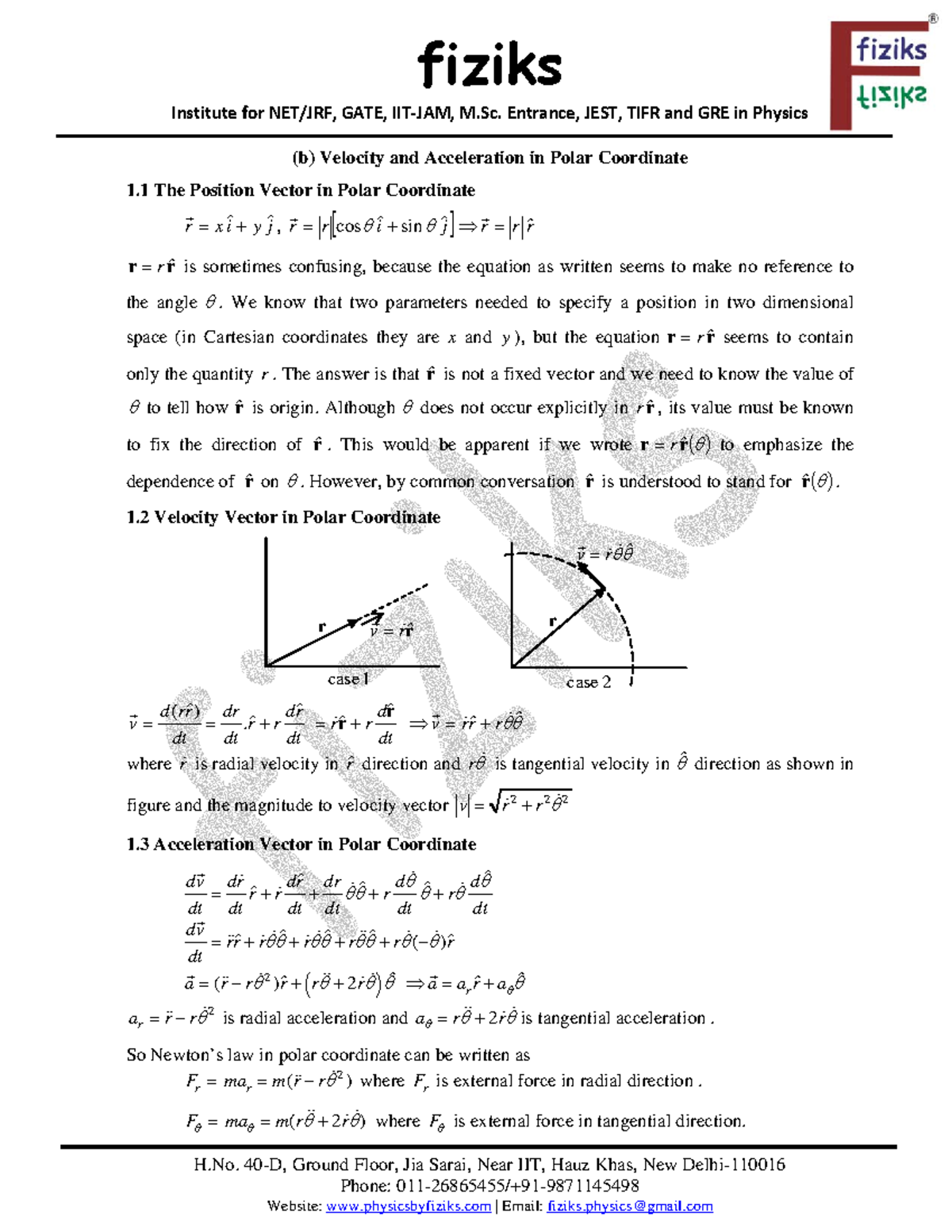 It's About Coordinate System - Fiziks Institute For NET/JRF, GATE, IIT ...