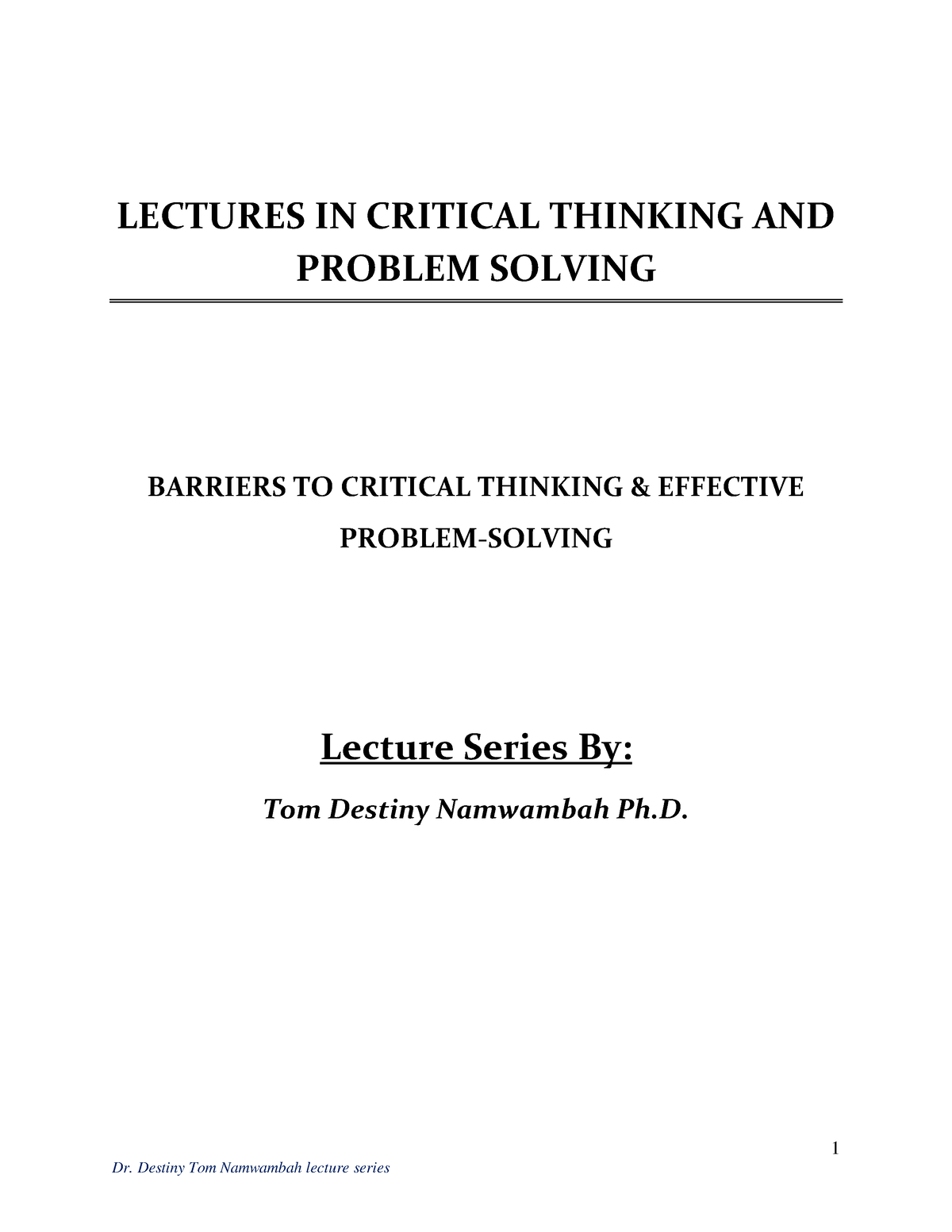 barriers to critical thinking and problem solving pdf