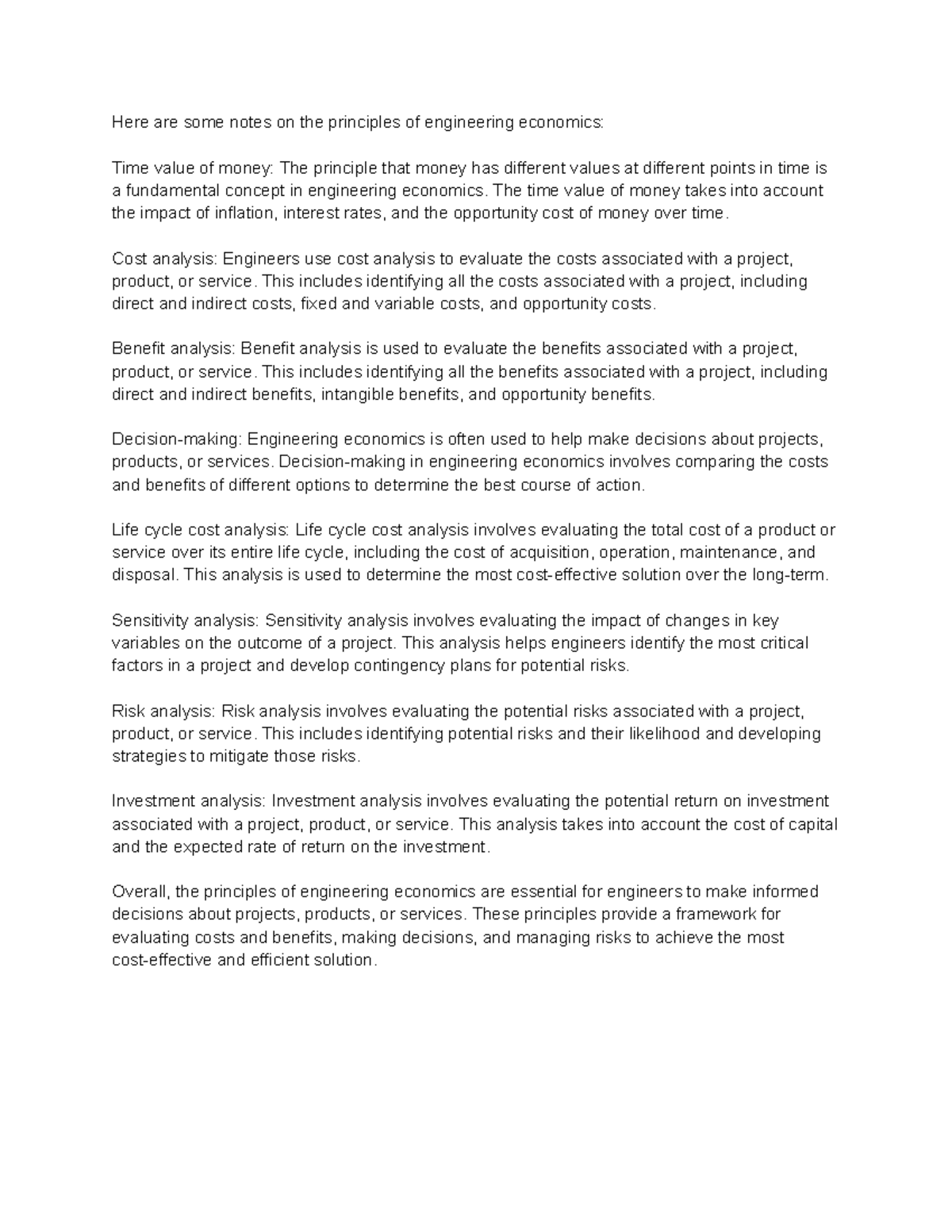 economic enginerring - Here are some notes on the principles of ...