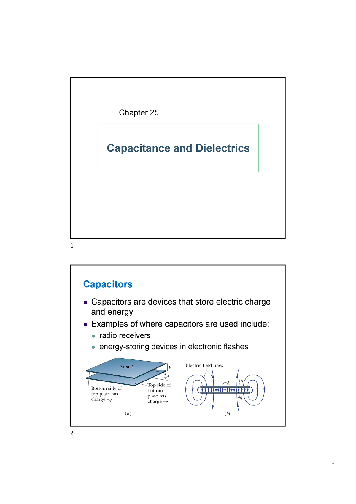 Chapter 25 - Notes - ####### Capacitance And Dielectrics Chapter 25 ...