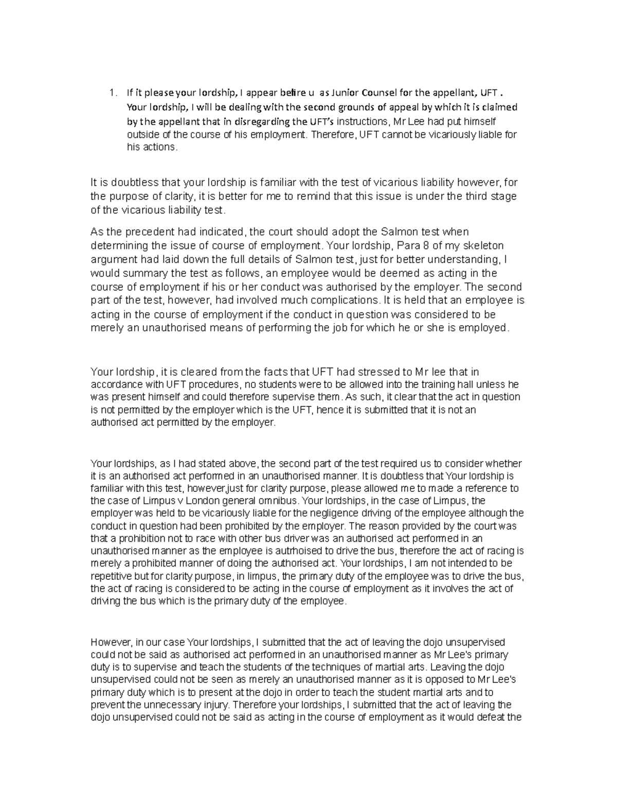 Mooting John Maxwell v UFT Advocacy Submission 1. If it please your