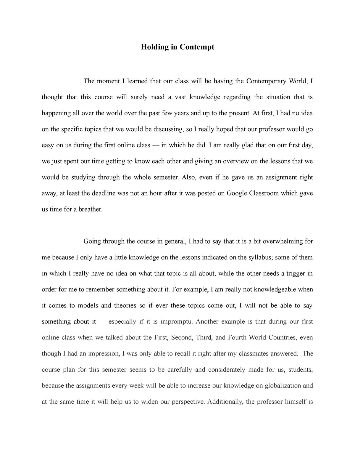 Holding in Contempt Example Essay - Holding in Contempt The moment I ...