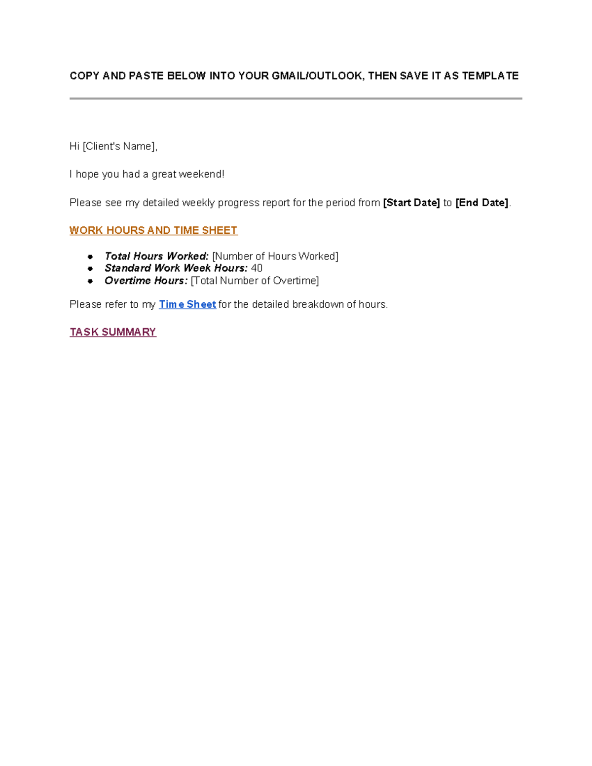Weekly Progress Report - COPY AND PASTE BELOW INTO YOUR GMAIL/OUTLOOK ...