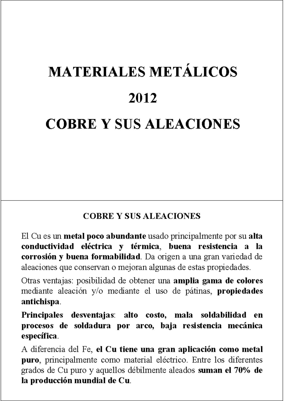 Cobre Y SUS Aleaciones - MATERIALES METÁLICOS 2012 COBRE Y SUS ...