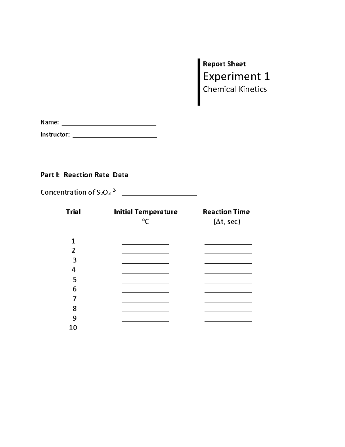 experiment 1 chemical kinetics