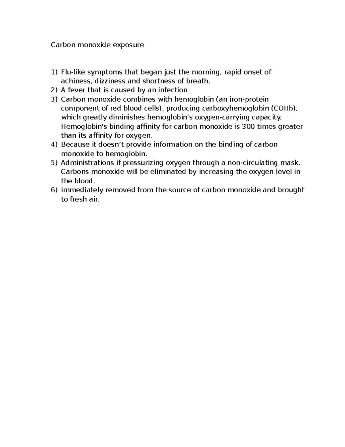 Carbon monoxide exposure Carbon monoxide exposure Flulike symptoms