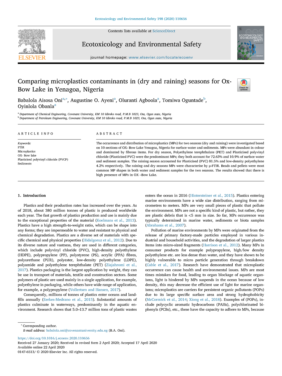 Sediment Water MPs dry raining seasons - Contents lists available at ...