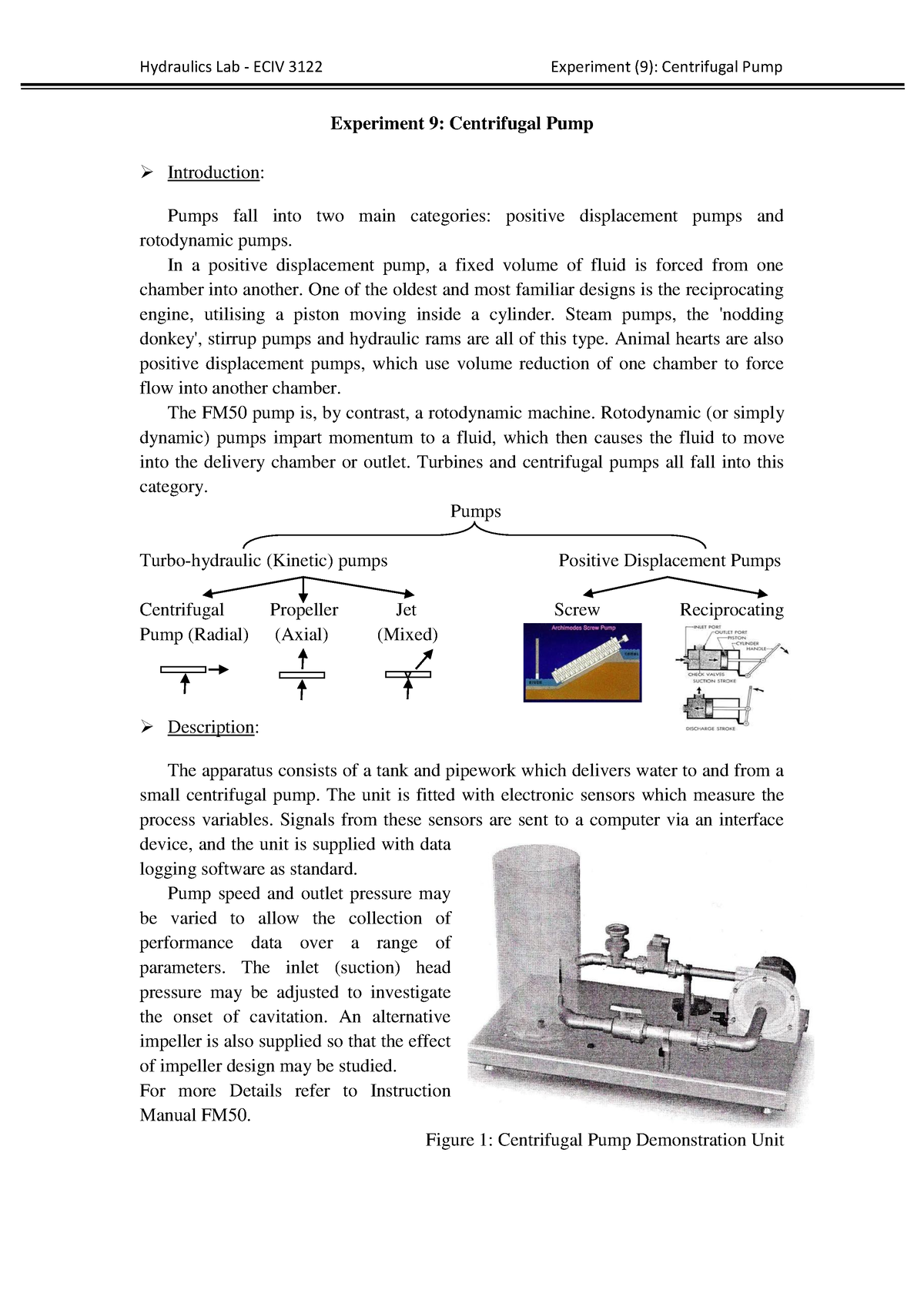 Report 4.4 Coursehero source Experiment 9 Centrifugal Pump