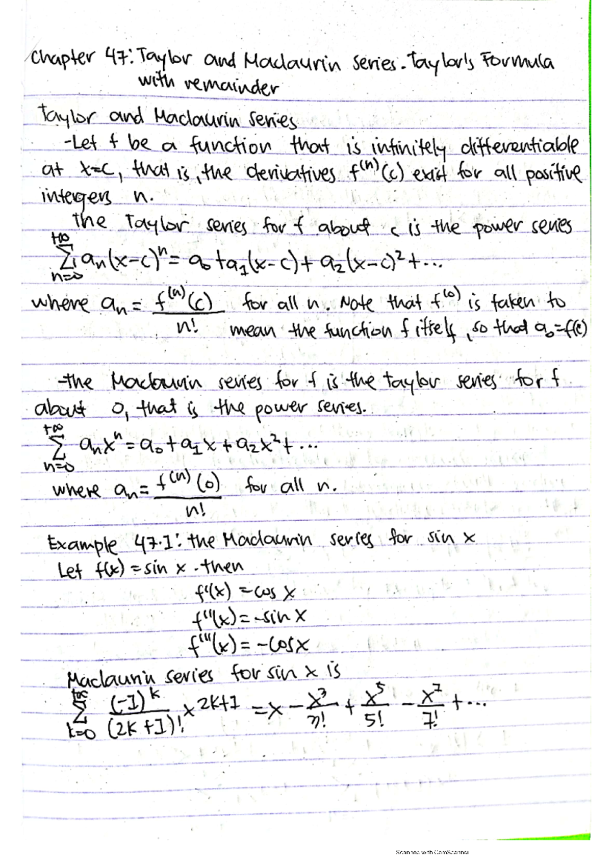 Chapter 47 - Taylor and Maclaurin Series. Taylor's Formula with ...