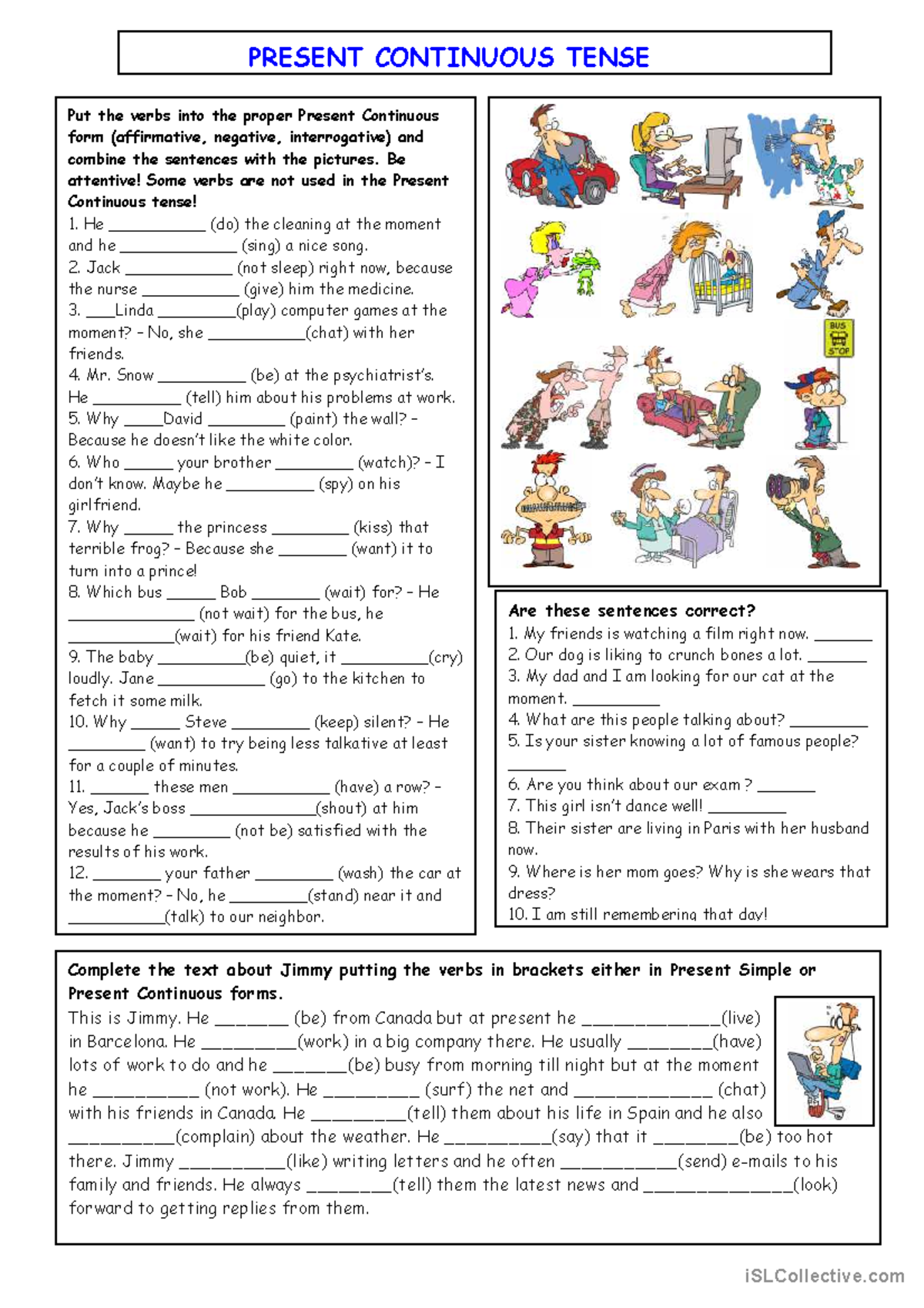 Present Continuous tense - Put the verbs into the proper Present ...