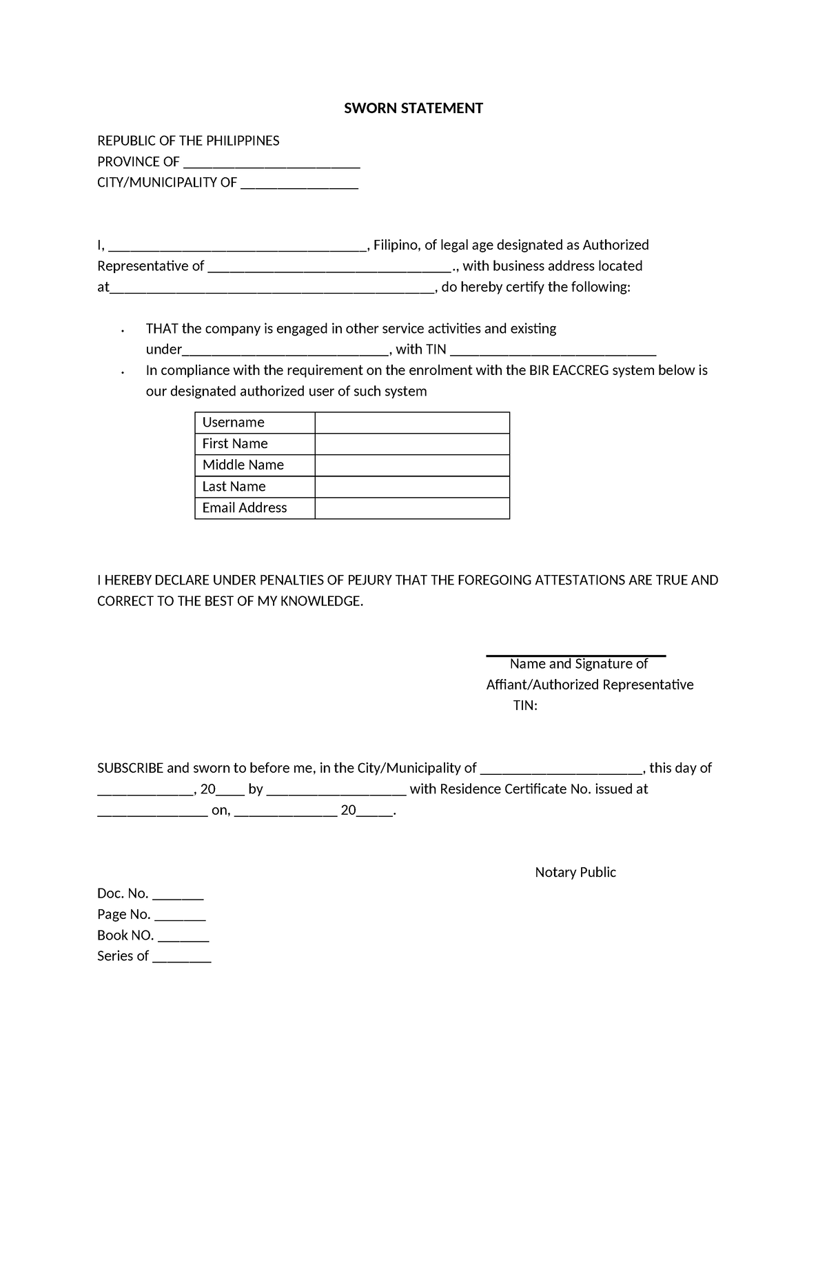 Sworn Statement FOR Esales - SWORN STATEMENT REPUBLIC OF THE ...