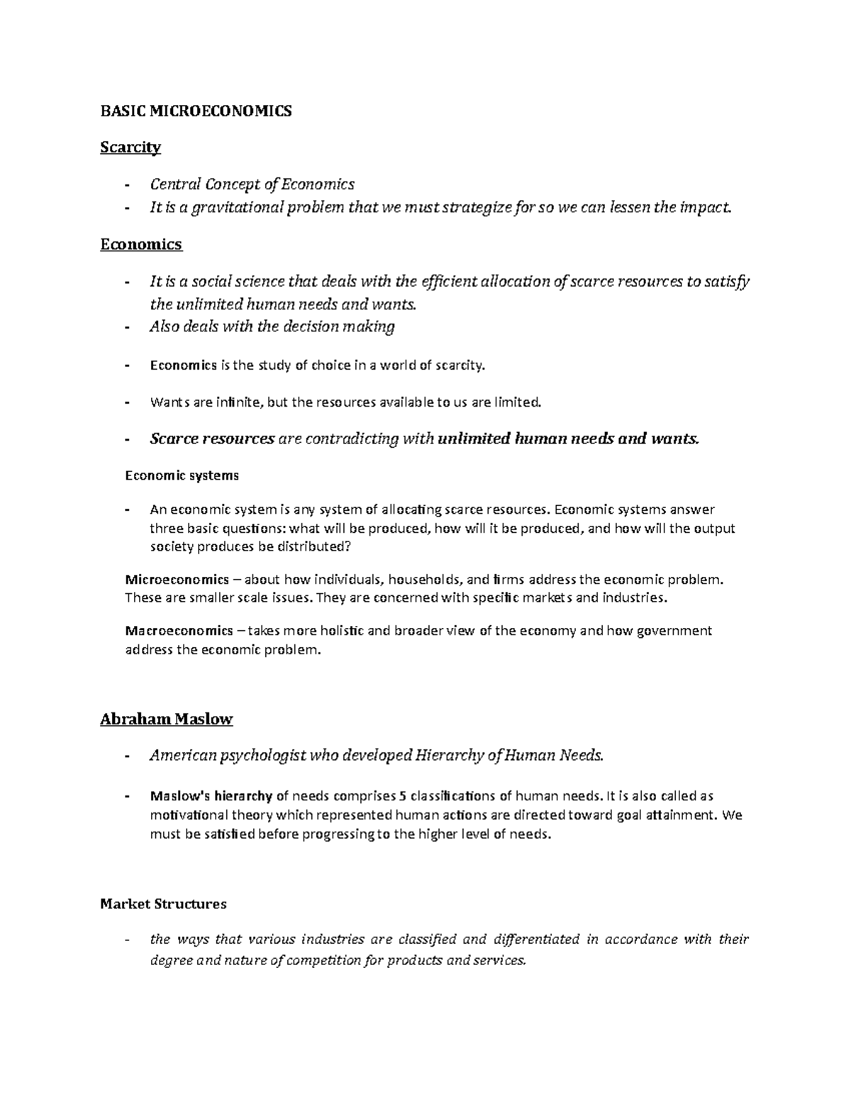 Abasicmicroeconomics - BASIC MICROECONOMICS Scarcity - Central Concept ...