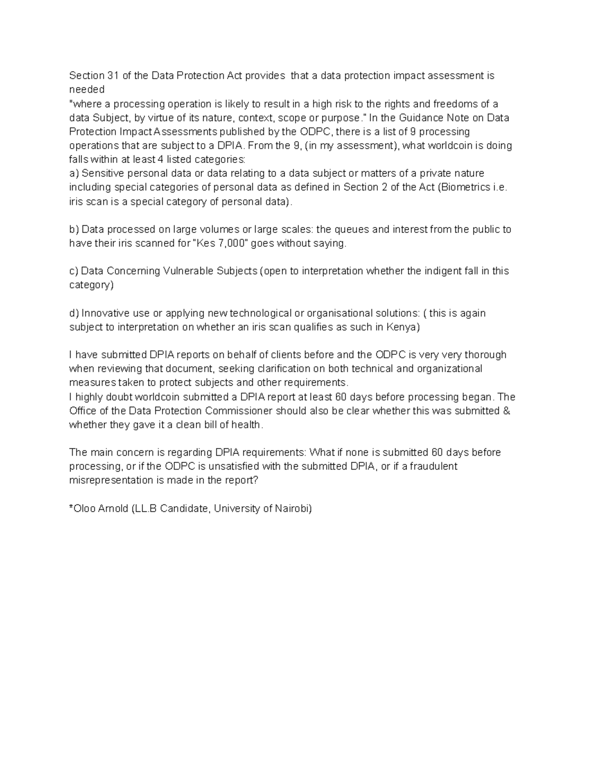 World coin Accessibility Section 31 of the Data Protection Act