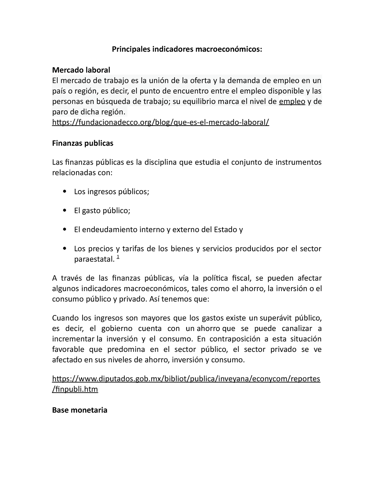 Principales Indicadores Macroeconómicos - Principales Indicadores ...