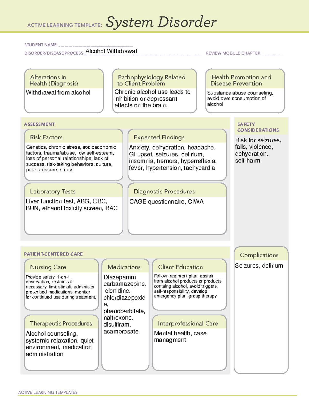 System disorder alcohol ACTIVE LEARNING TEMPLATES System Disorder