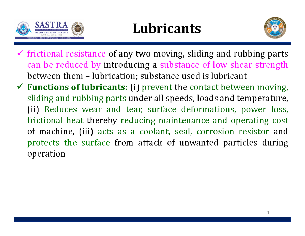 Lubricants Contains Dr.Devraj sir Lecture notes Lubricants