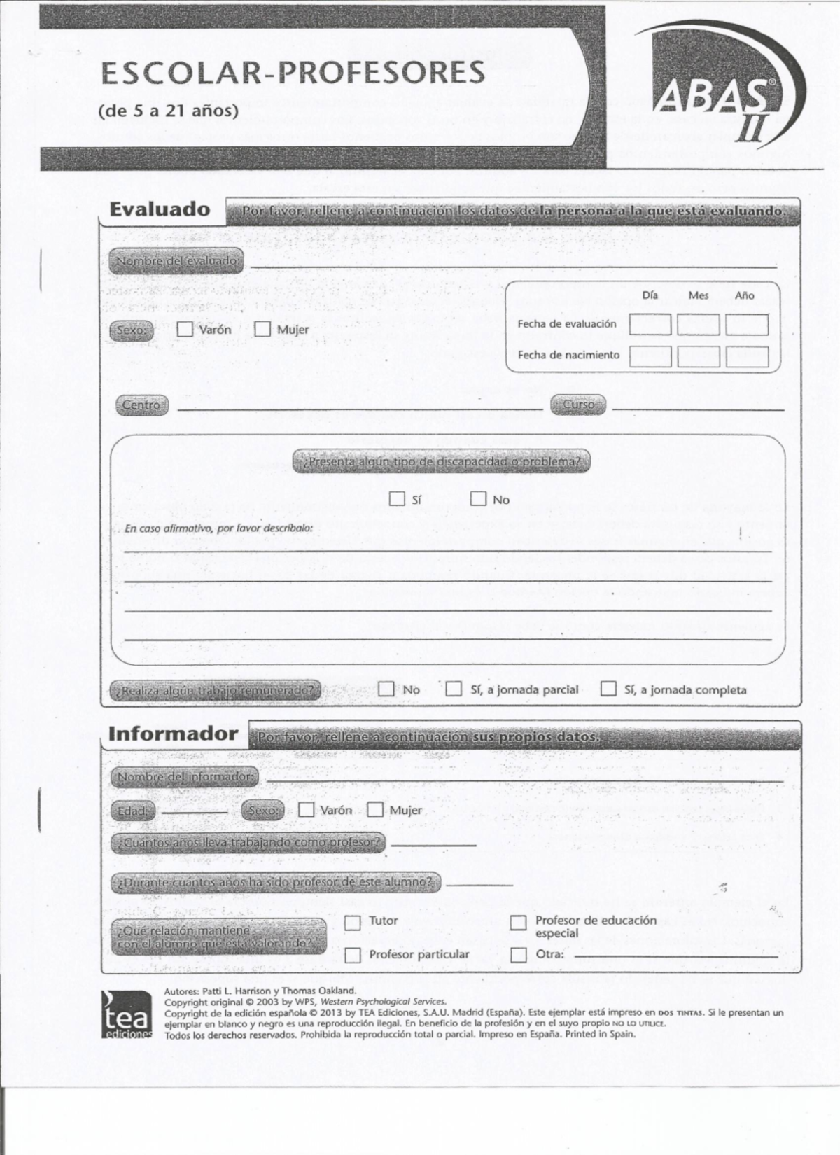 ABAS II (5-21 años) Escolar Profesores - Psicología I - Studocu