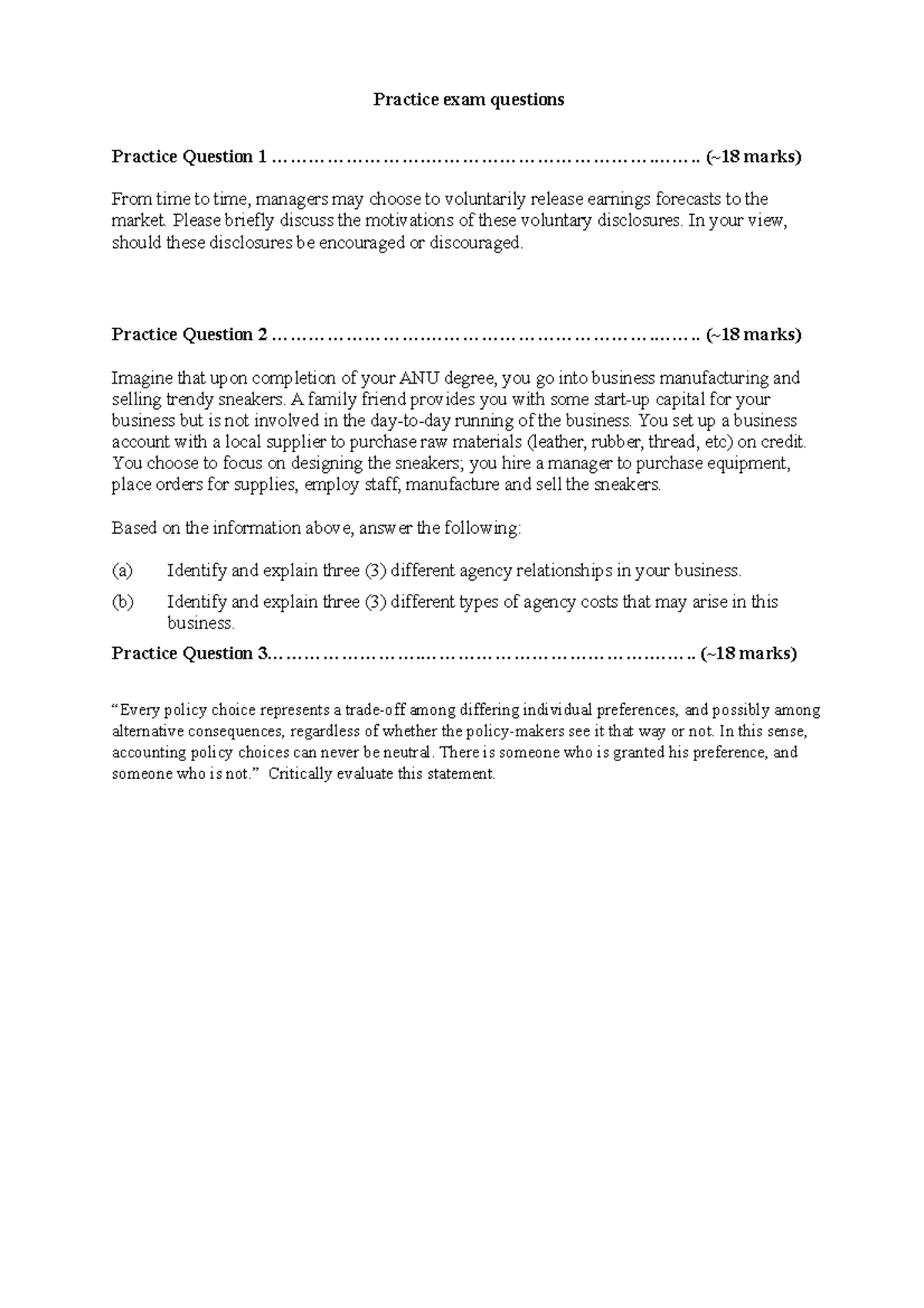 Exam practice questions s2 2020 - Practice exam questions Practice ...