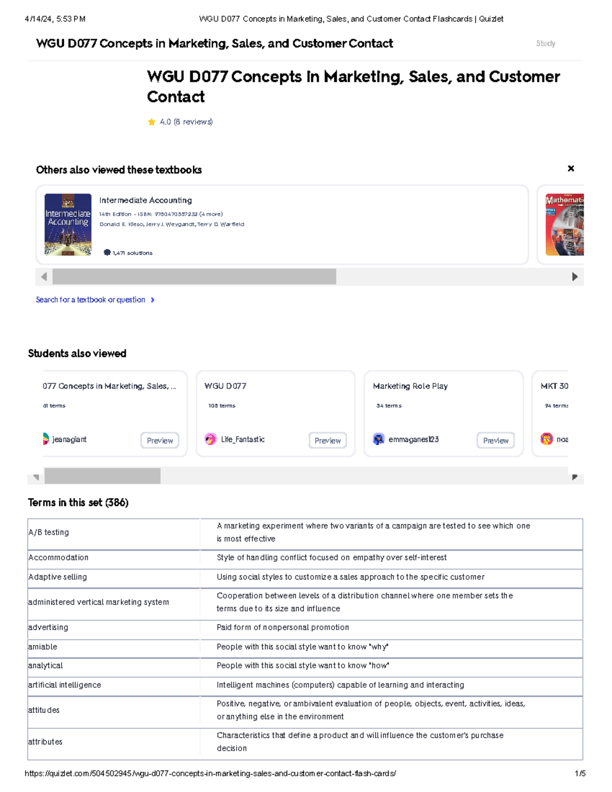 Concepts in Marketing, Sales, and Customer Contact Flashcards Quizlet