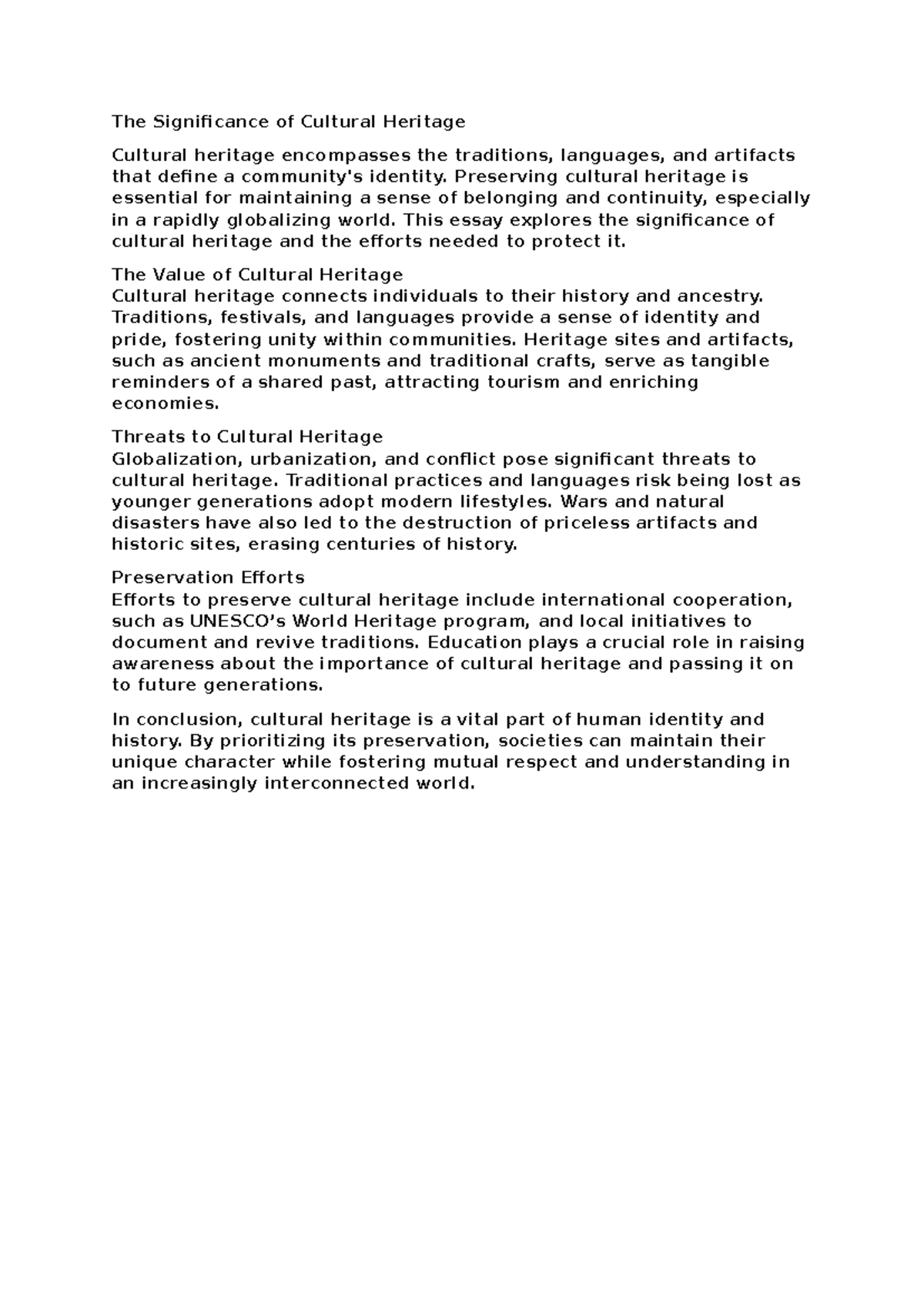 Culturalheritage - Cultural heritage essay - The Significance of ...