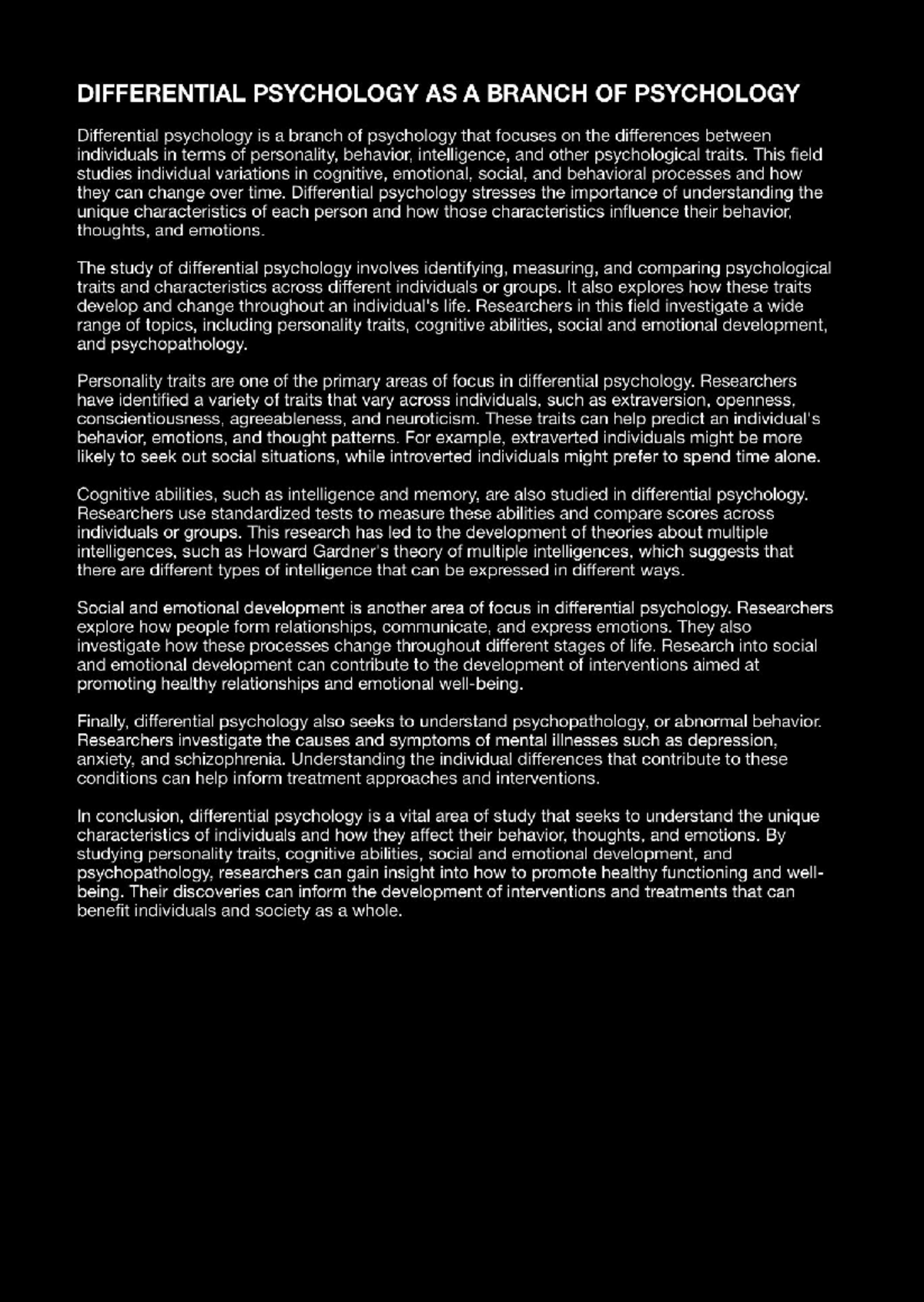 Differential Psychology as a Branch of Psychology PSY Studocu