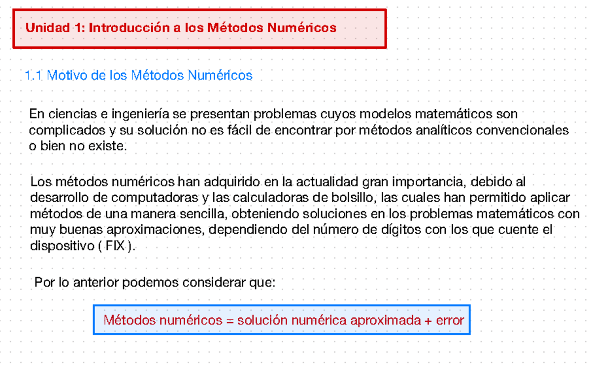 Métodos Numéricos - INTRODUCCION METODOS NUMERICOS - Unidad 1