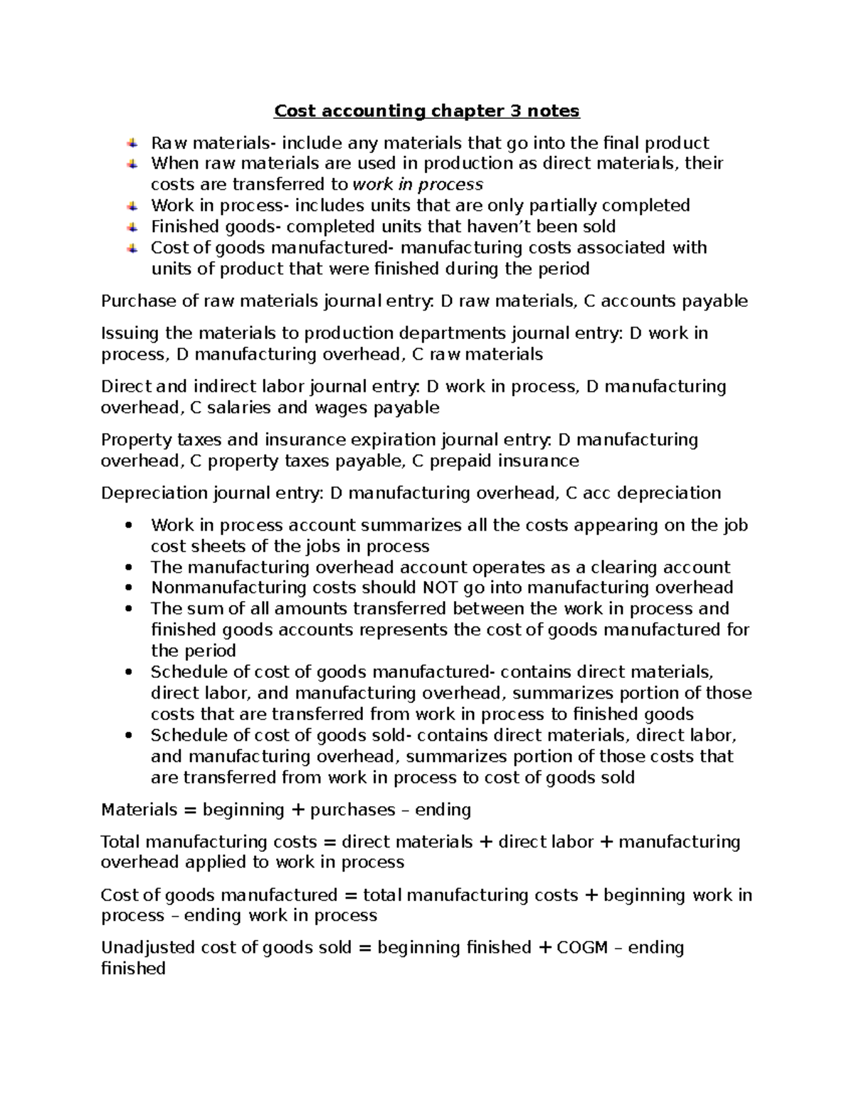 Cost accounting chapter 3 notes - Cost accounting chapter 3 notes Raw ...