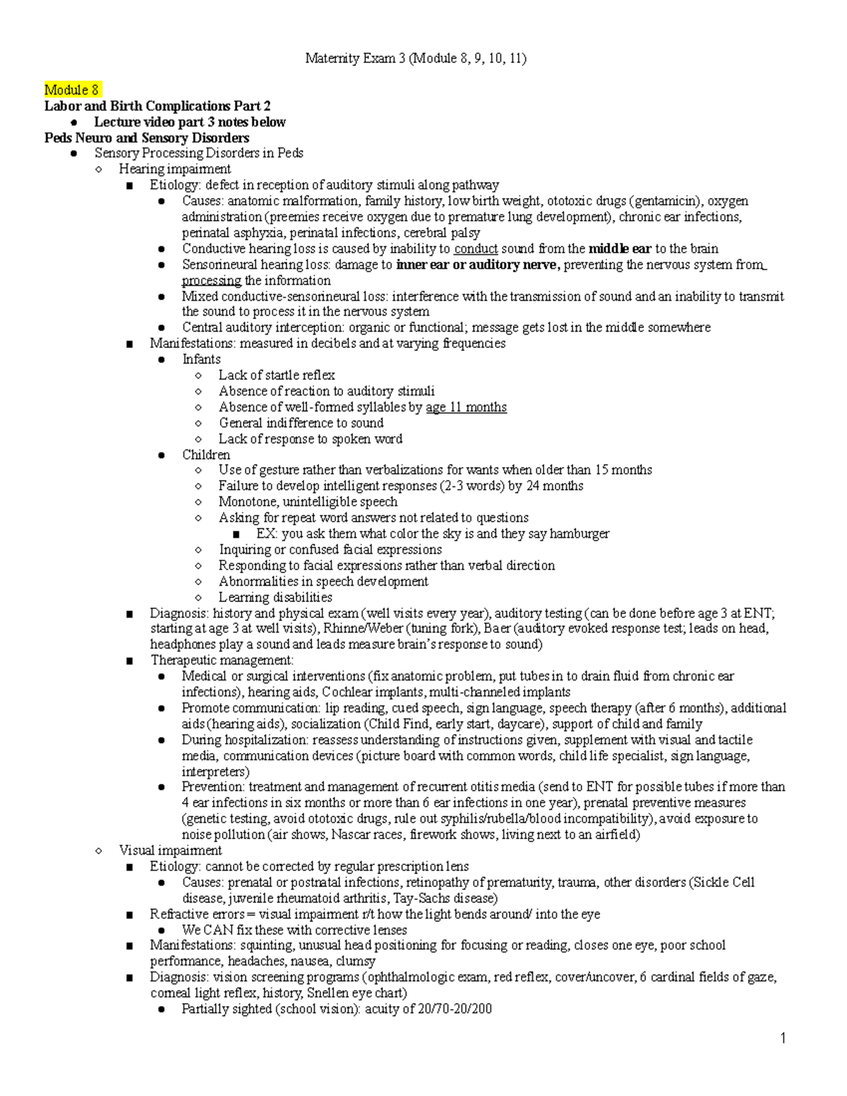 Maternity Exam 3 Exam Study Guide Maternity Exam 3 (Module 8, 9, 10